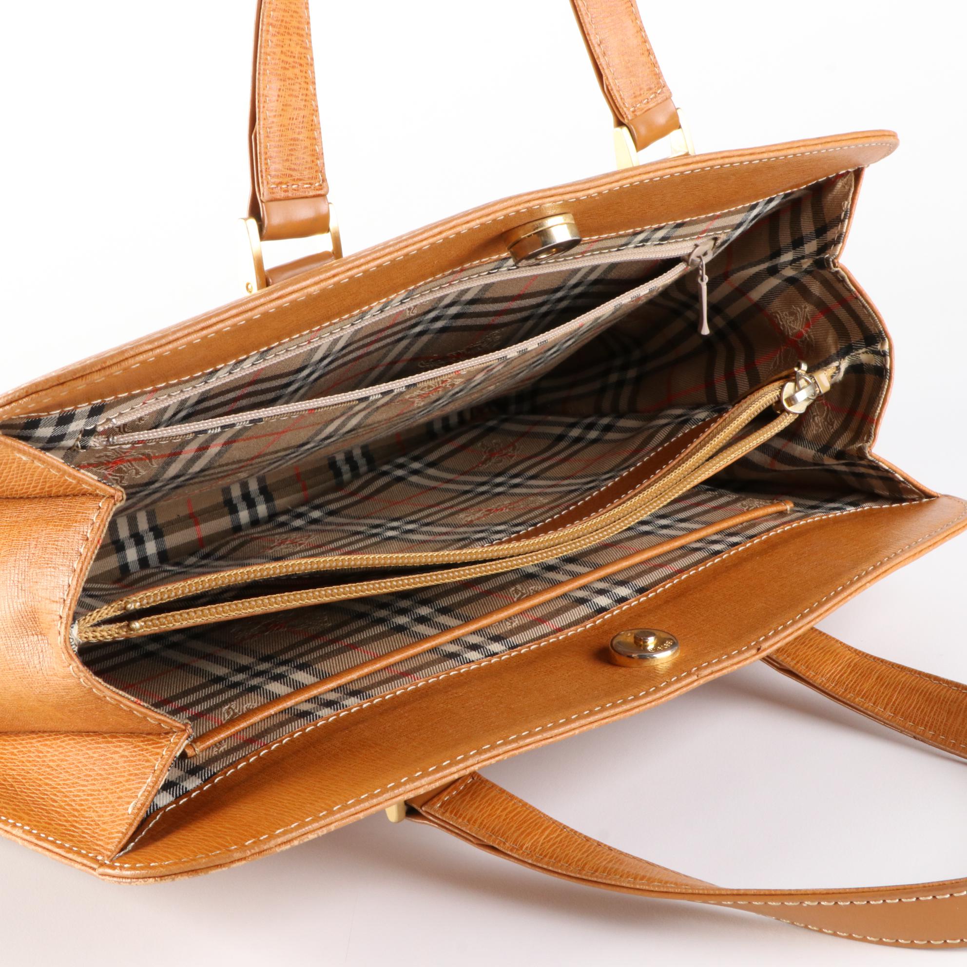 Burberry Structured Handbag in Textured and Smooth Leather