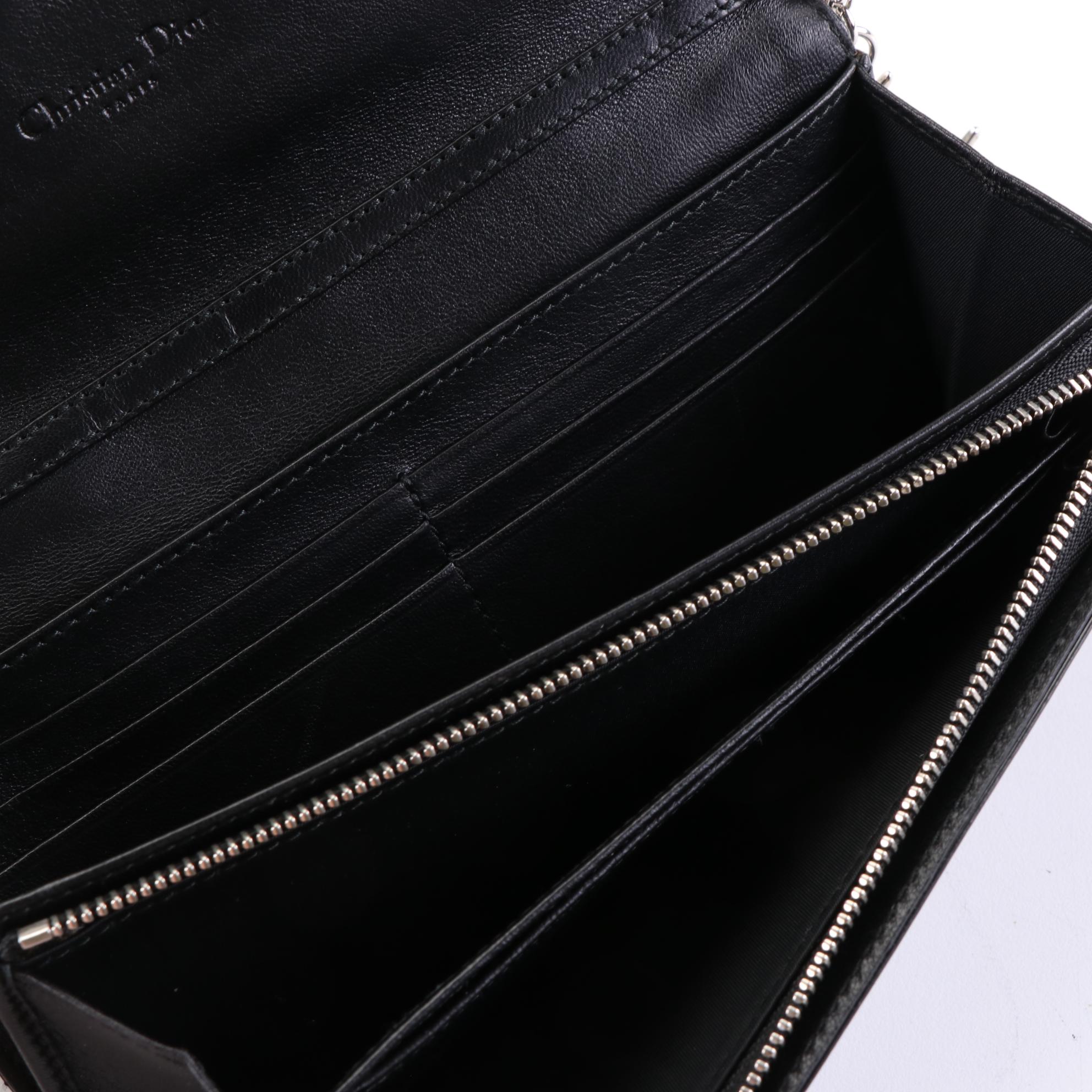 Christian Dior Wallet on Chain in Black Cannage Quilted Patent Leather