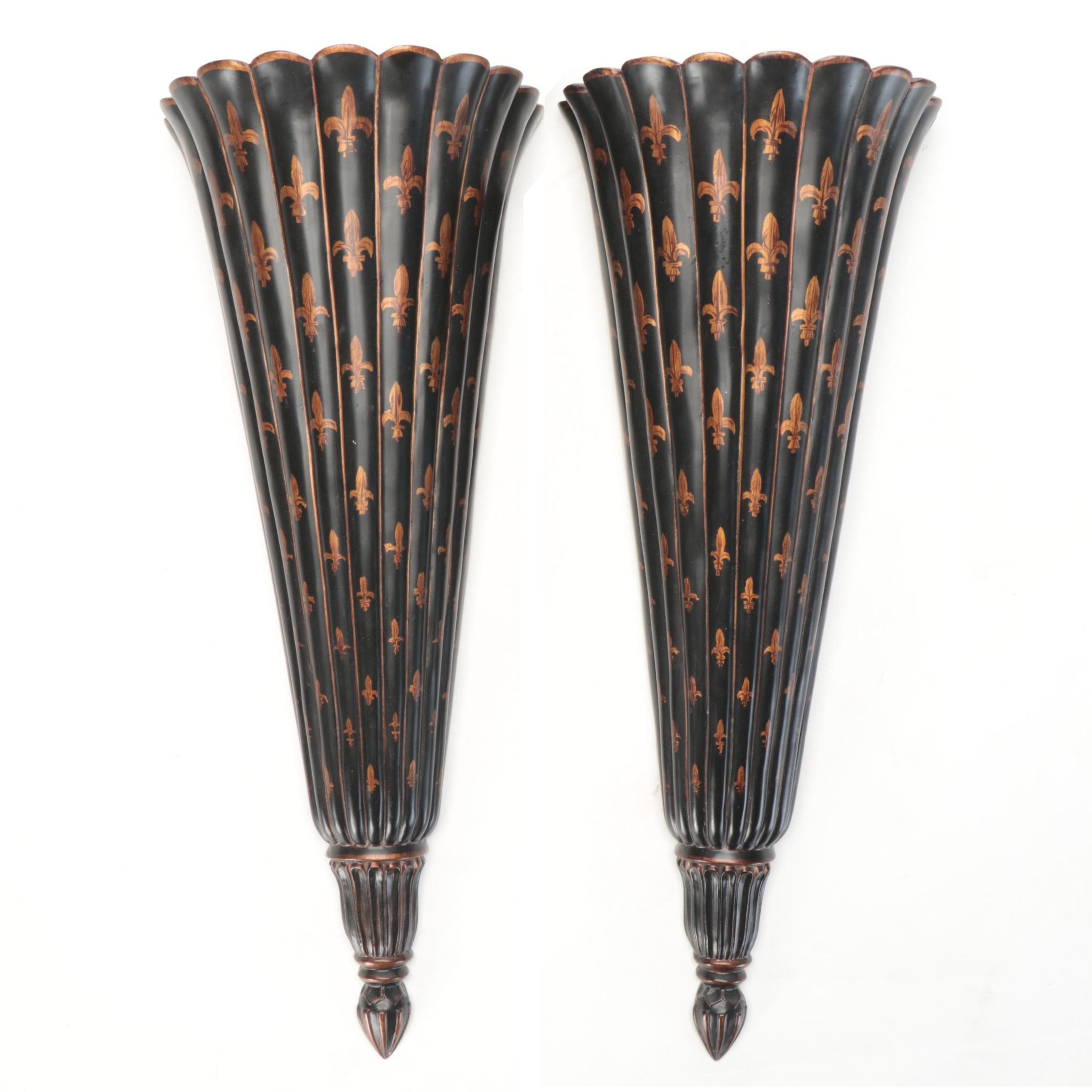 Pair of Tall Fleur-de-Lys Wall Pocket Planters