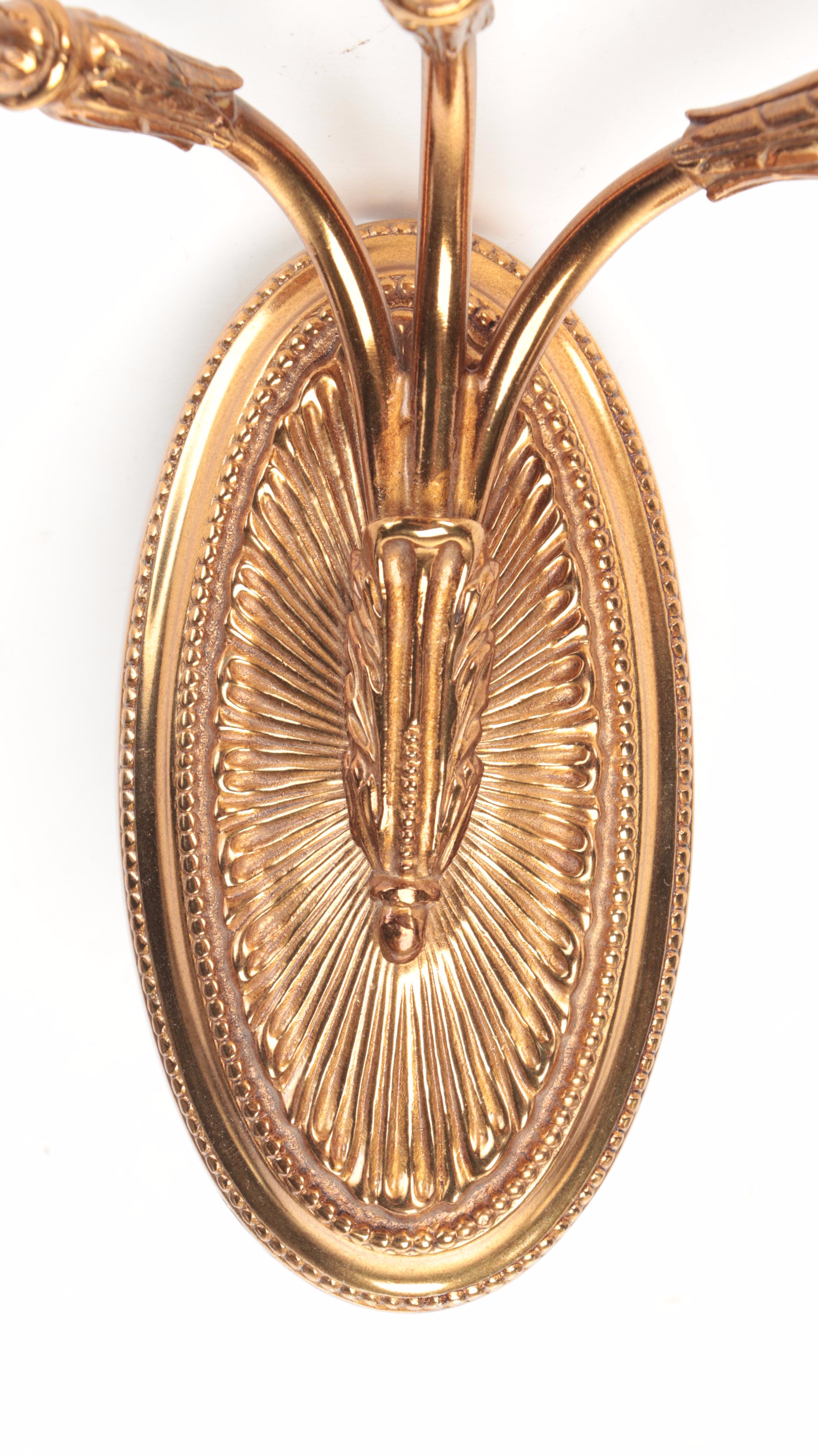 La Barge Neoclassical Three-Arm Brass Wall Candle Sconces, 21st Century