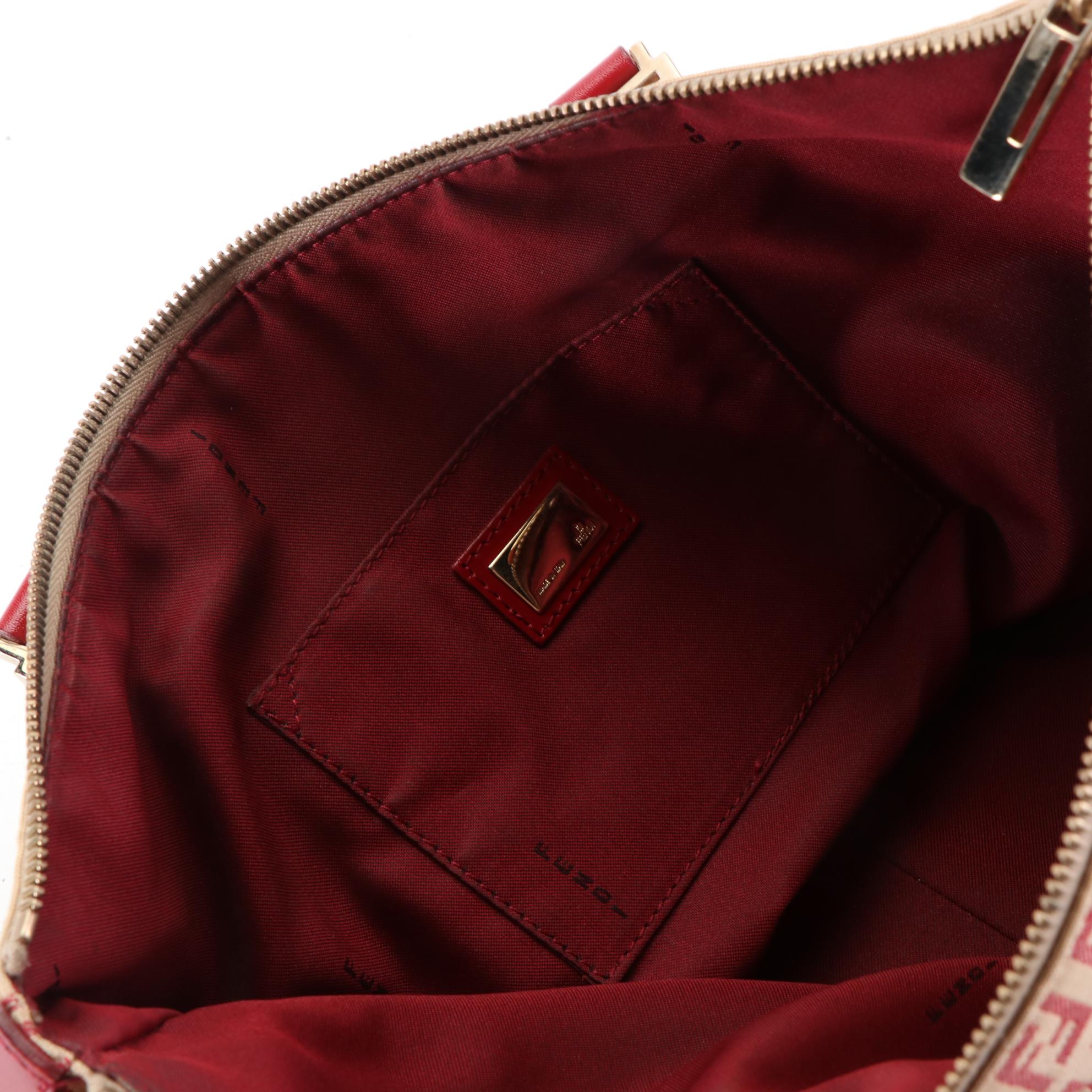 Fendi Tote Bag in Zucchino Canvas and Red Leather