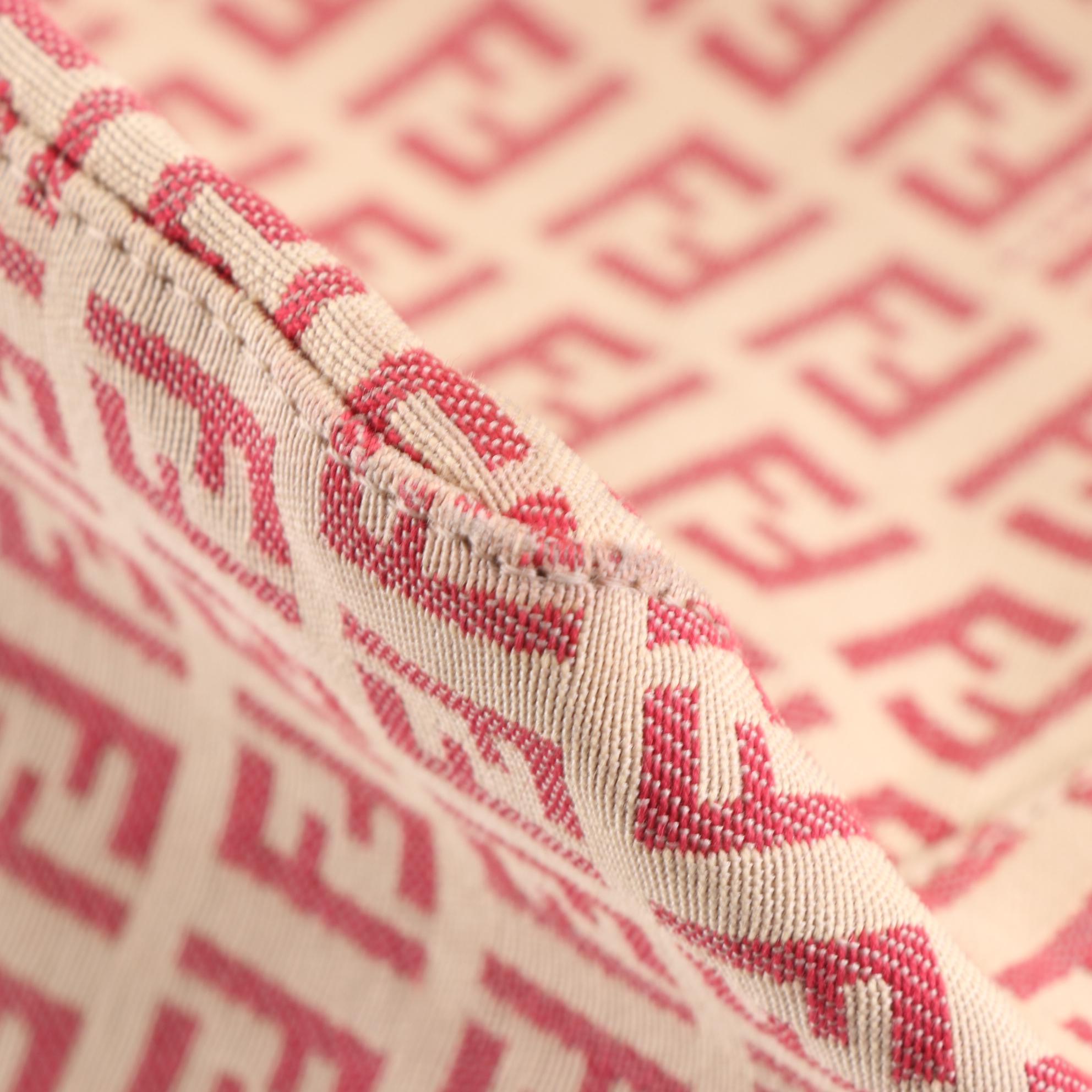 Fendi Tote Bag in Zucchino Canvas and Red Leather