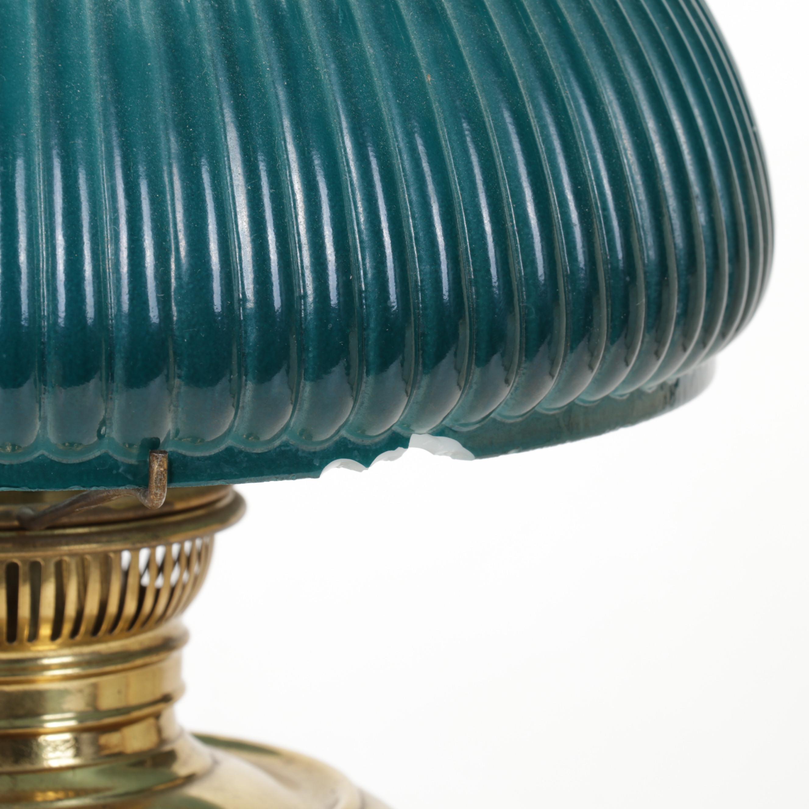 Brass Electrified Oil Lamp with Glass Shade an 1862 Framed Handwritten Letters