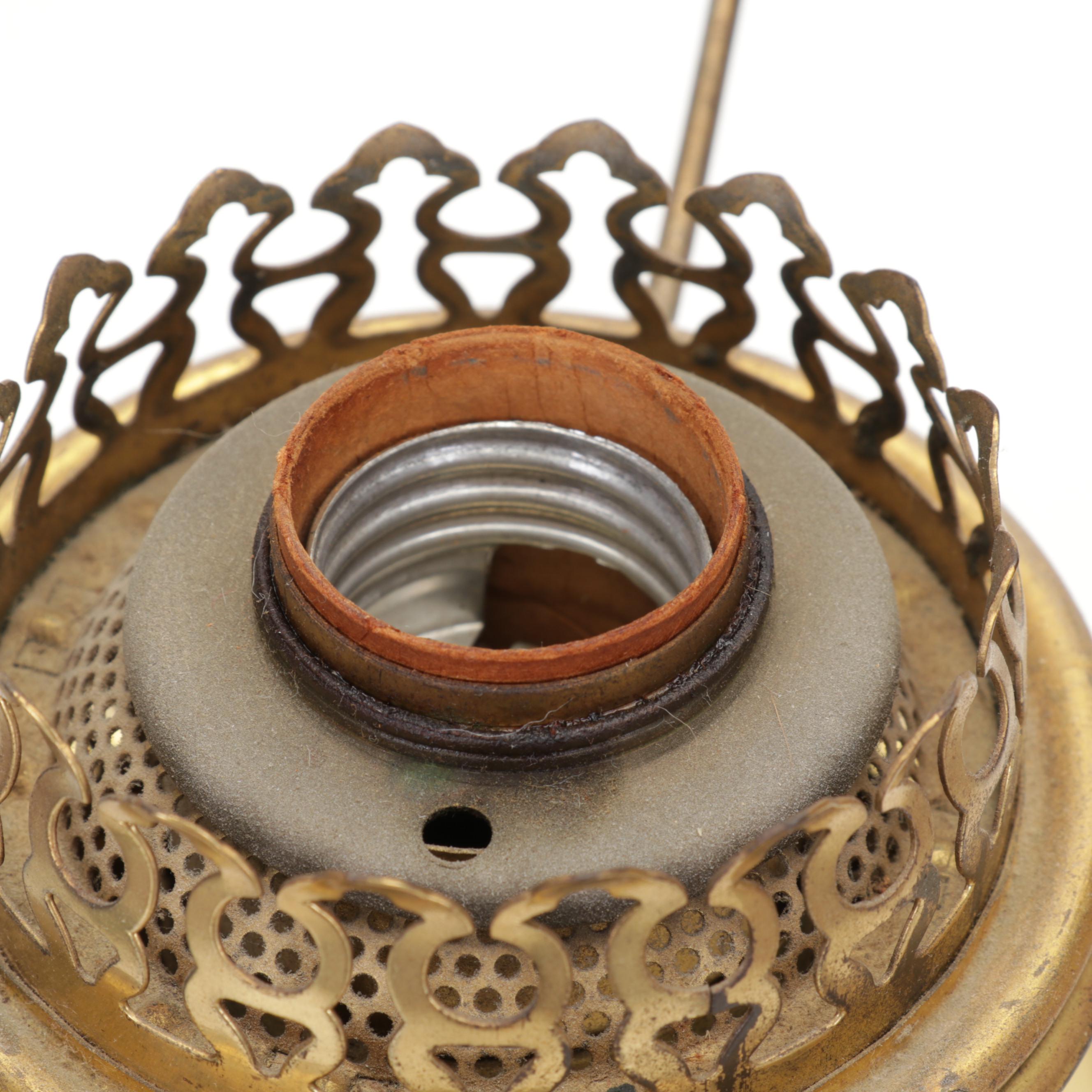 Brass Electrified Oil Lamp with Glass Shade an 1862 Framed Handwritten Letters