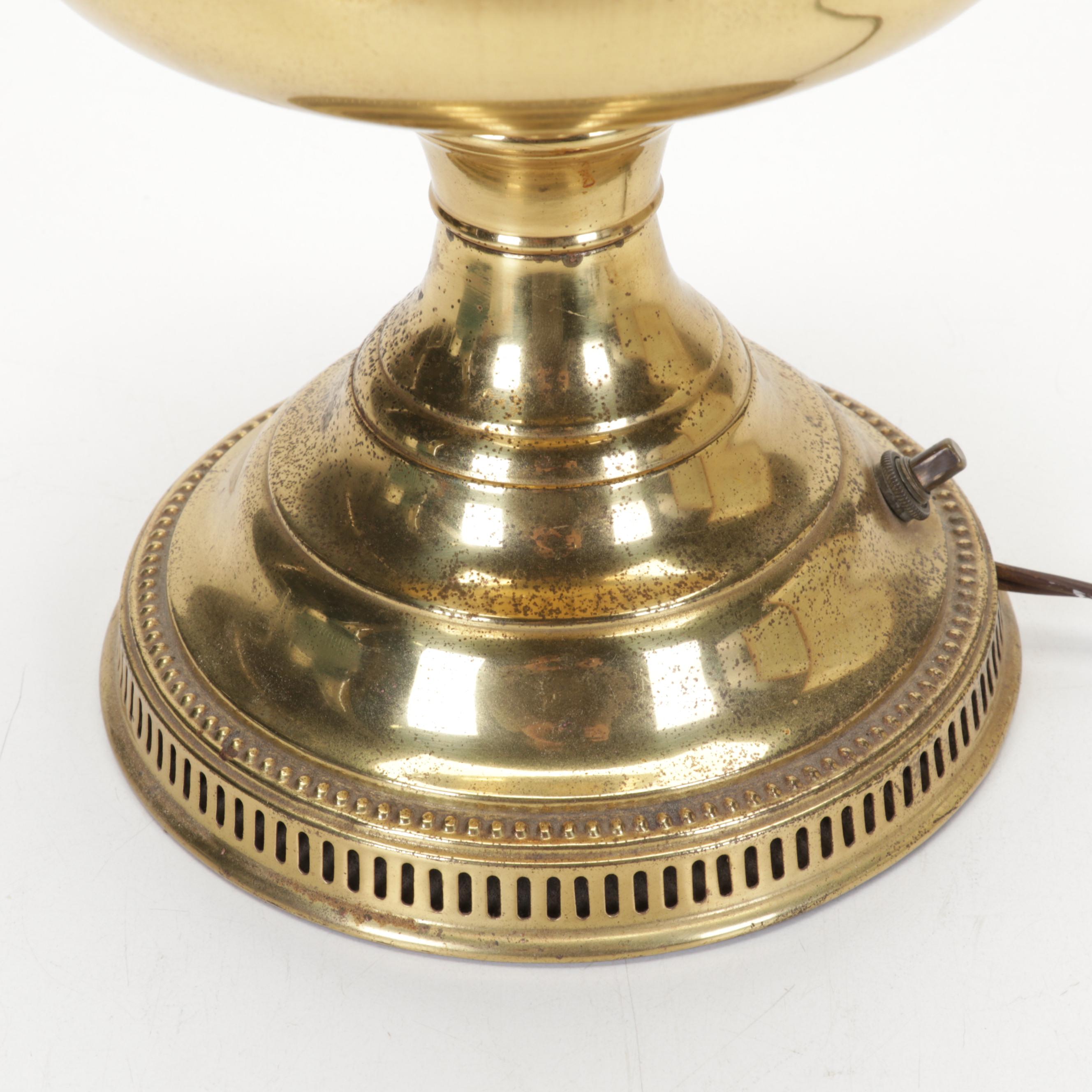 Brass Electrified Oil Lamp with Glass Shade an 1862 Framed Handwritten Letters