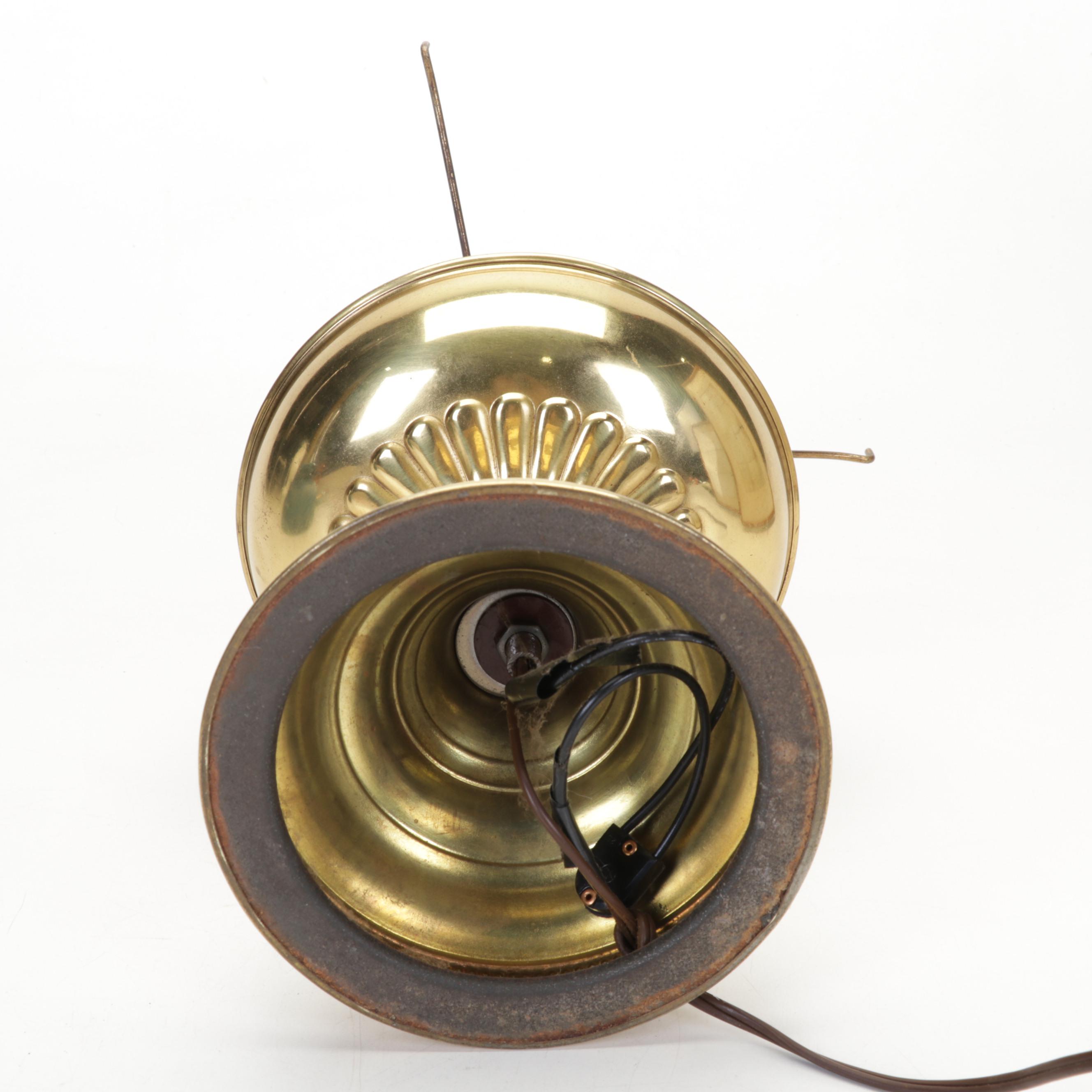 Brass Electrified Oil Lamp with Glass Shade an 1862 Framed Handwritten Letters