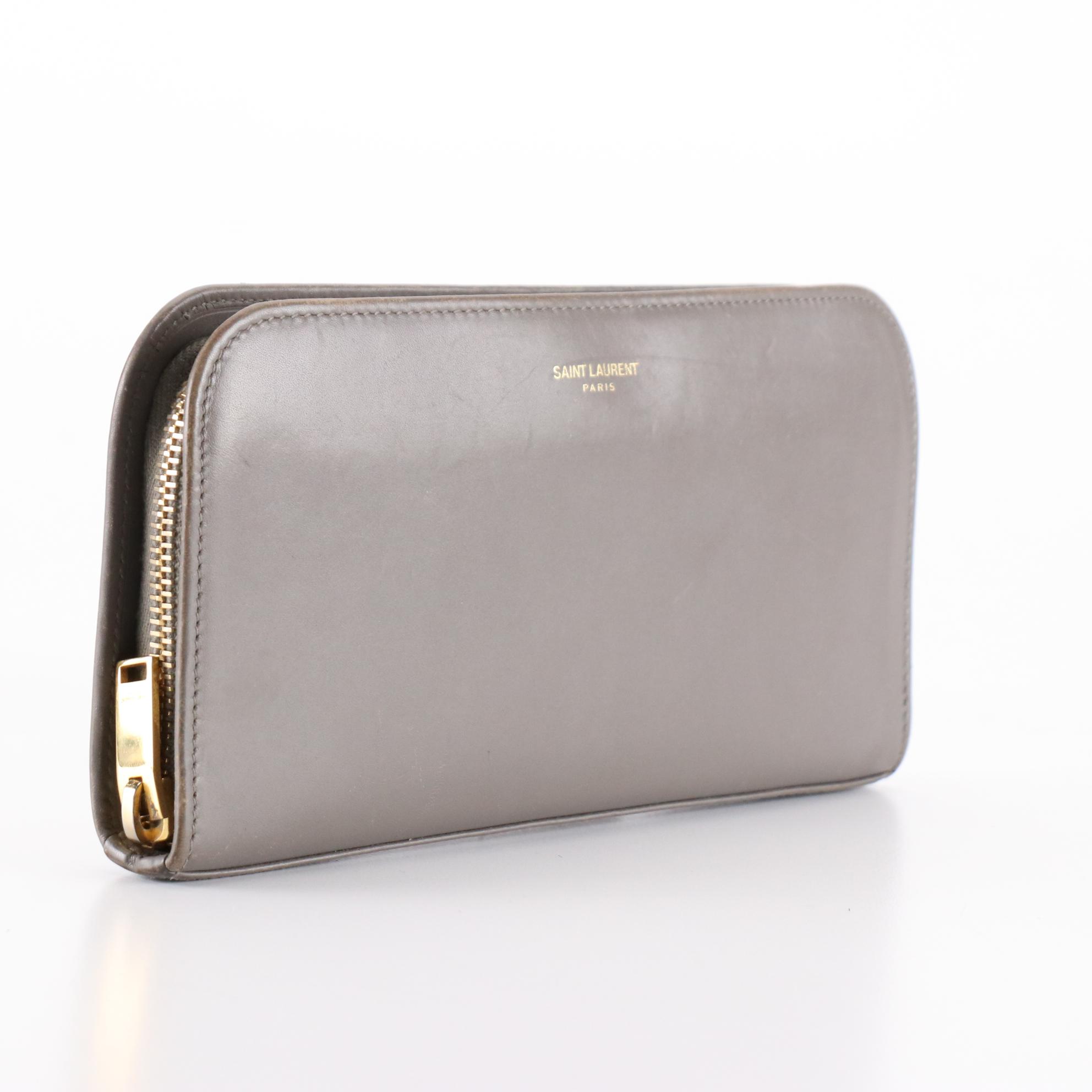 Saint Laurent Zip-Around Wallet in Calfskin Leather with Box