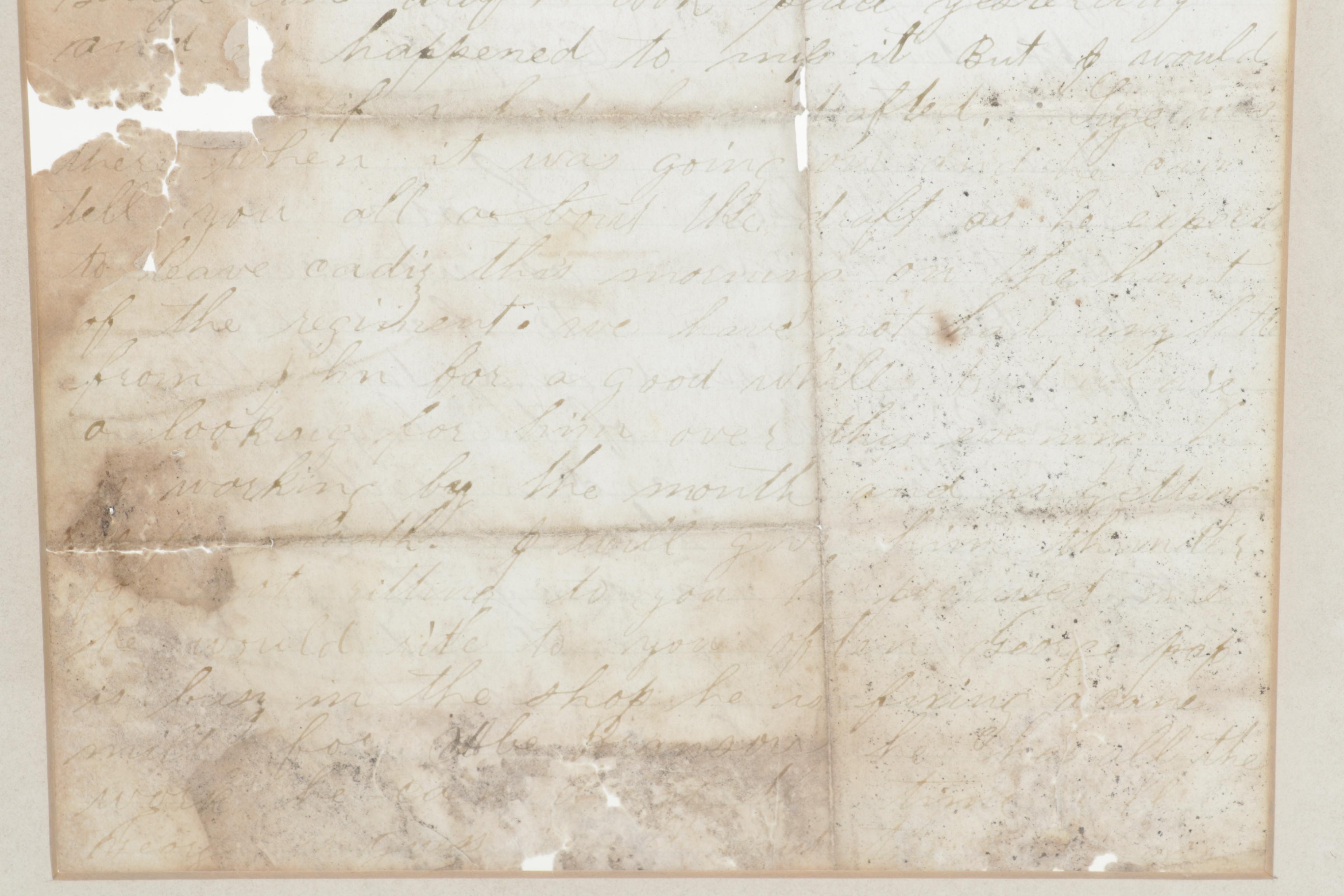 Brass Electrified Oil Lamp with Glass Shade an 1862 Framed Handwritten Letters