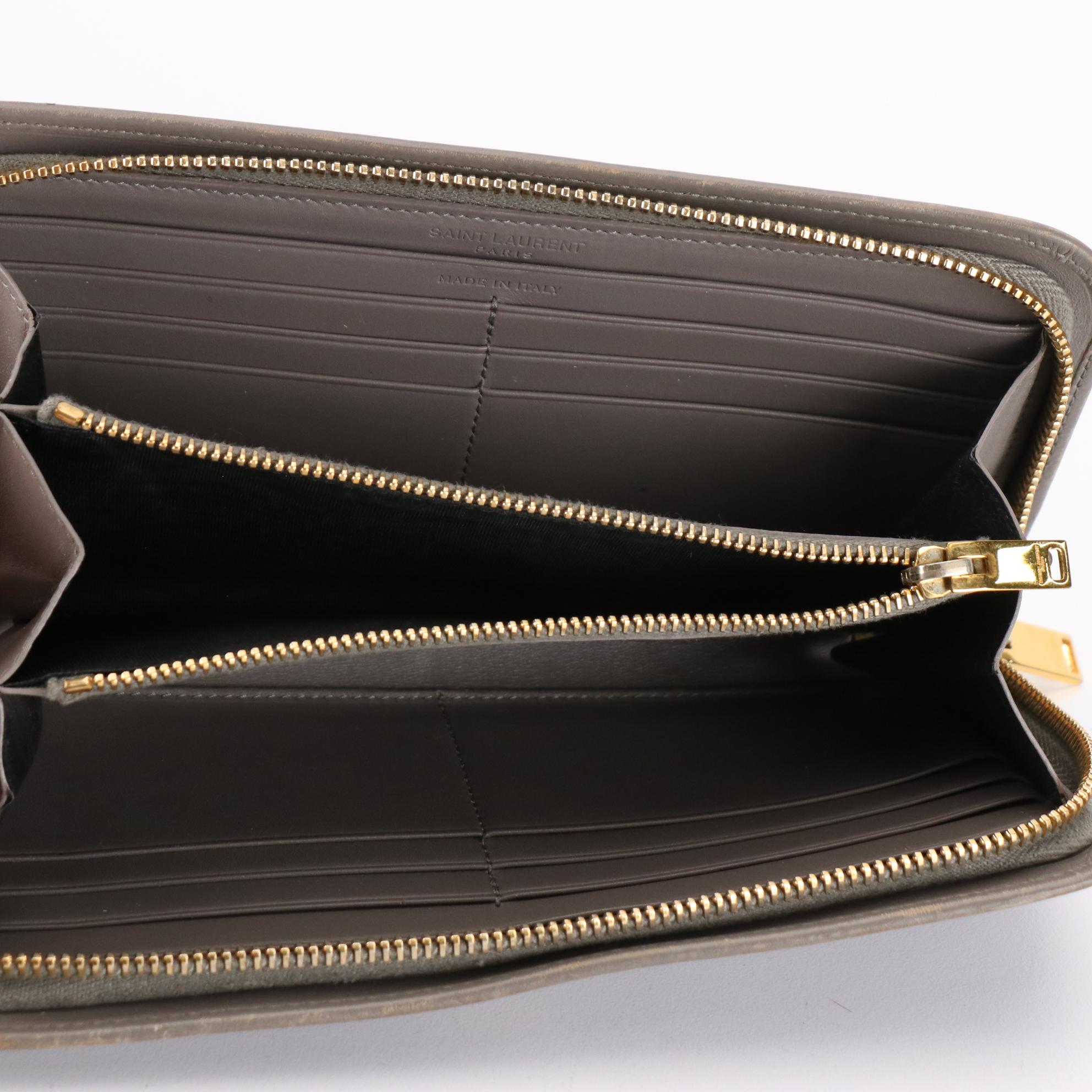 Saint Laurent Zip-Around Wallet in Calfskin Leather with Box