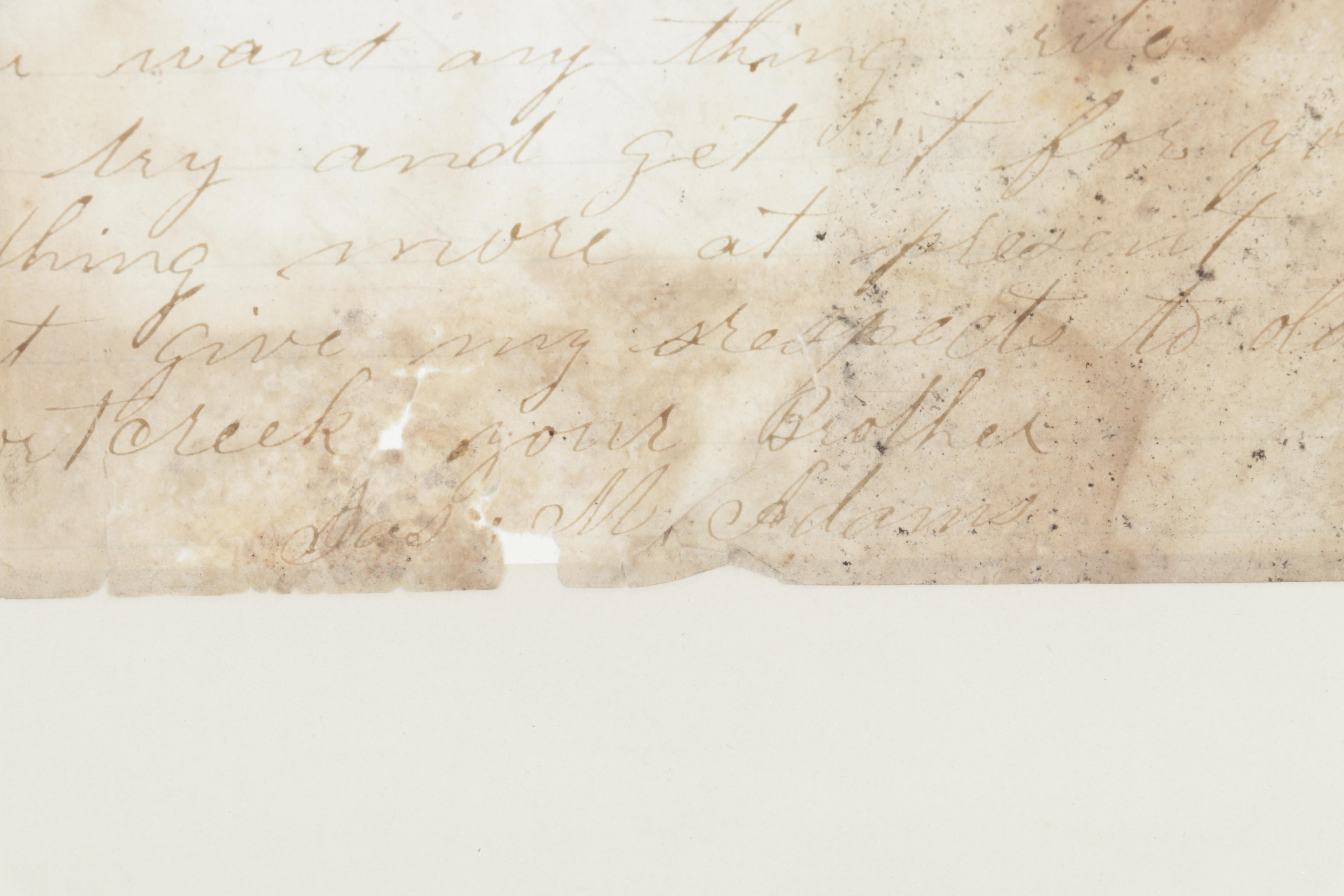 Brass Electrified Oil Lamp with Glass Shade an 1862 Framed Handwritten Letters