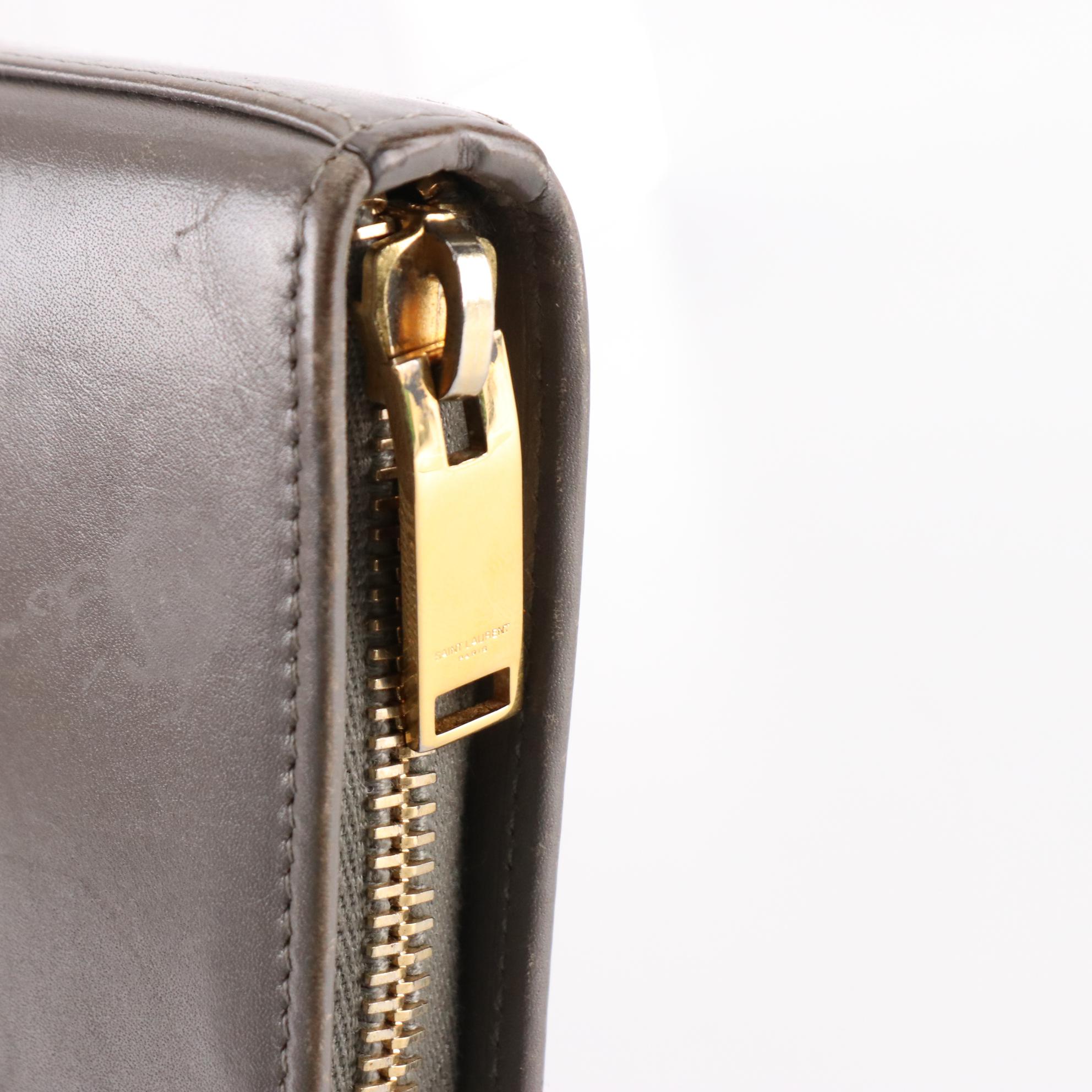 Saint Laurent Zip-Around Wallet in Calfskin Leather with Box