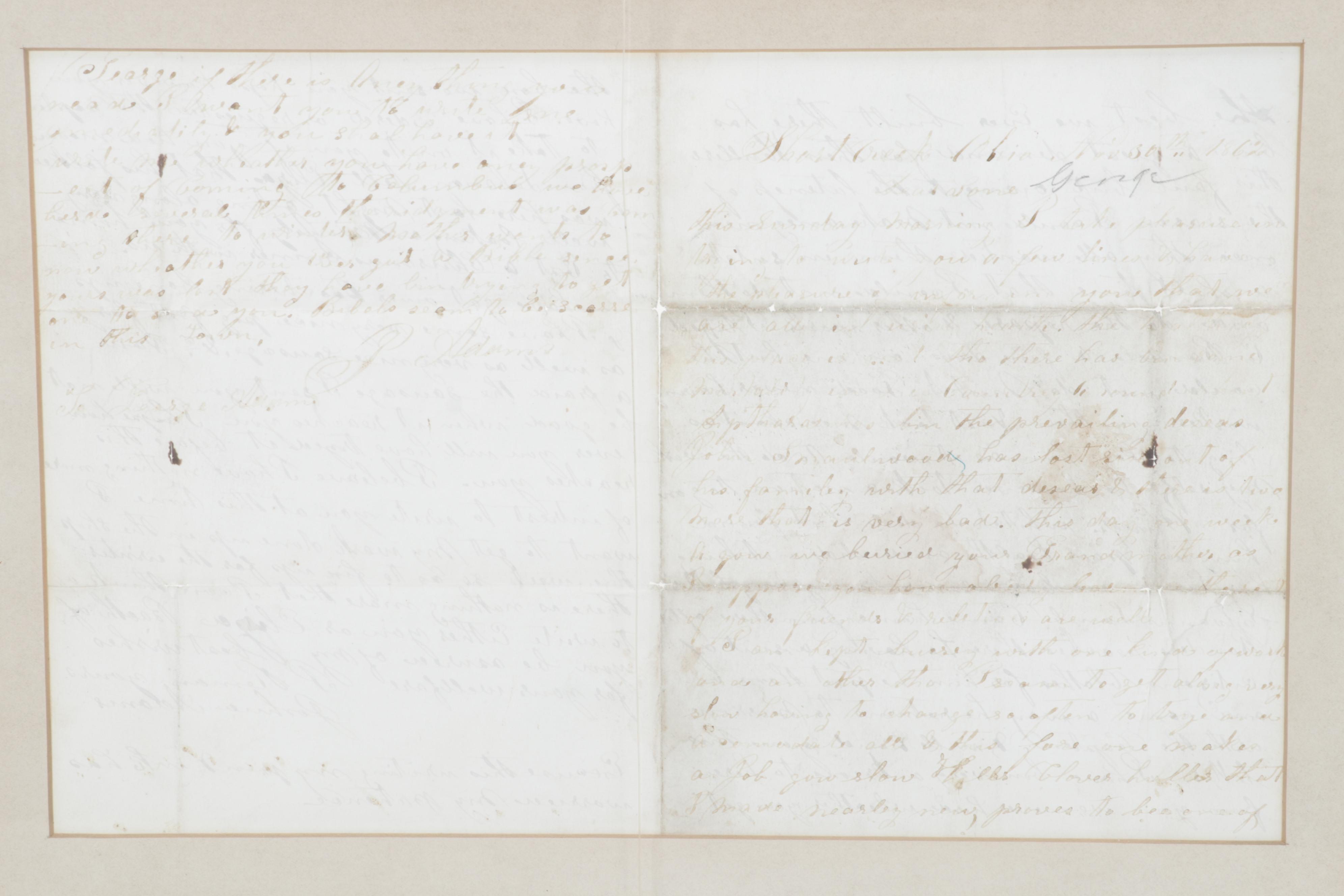 Brass Electrified Oil Lamp with Glass Shade an 1862 Framed Handwritten Letters