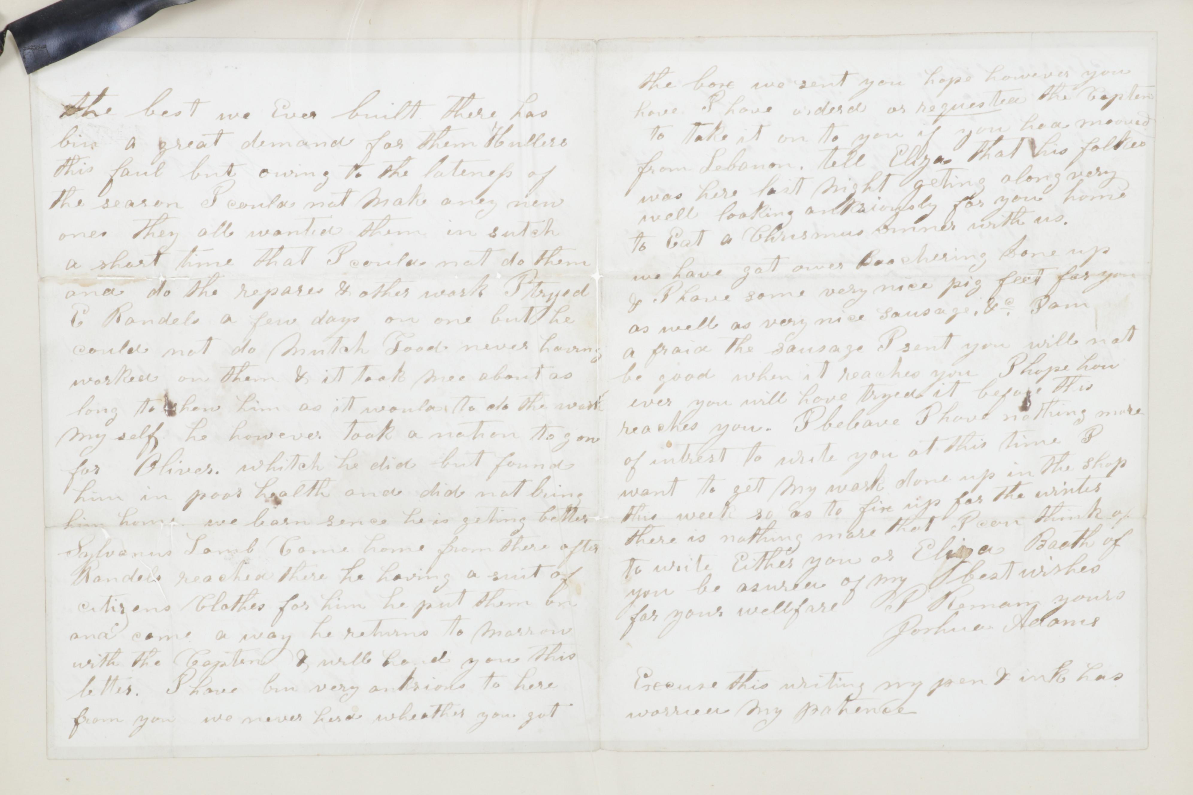 Brass Electrified Oil Lamp with Glass Shade an 1862 Framed Handwritten Letters