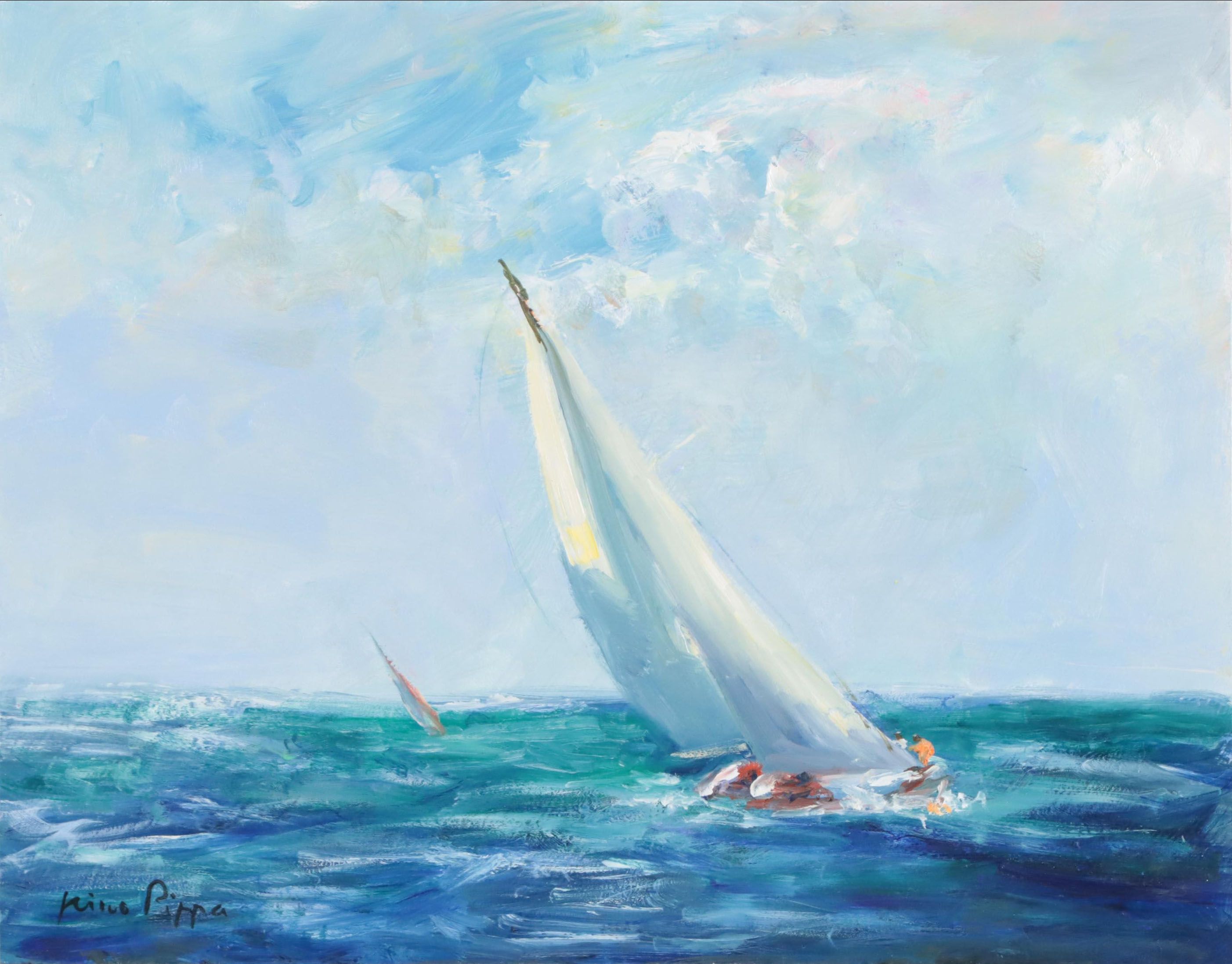 Nino Pippa Oil Painting "Sailboats - Off the Normandy Coast," 2018