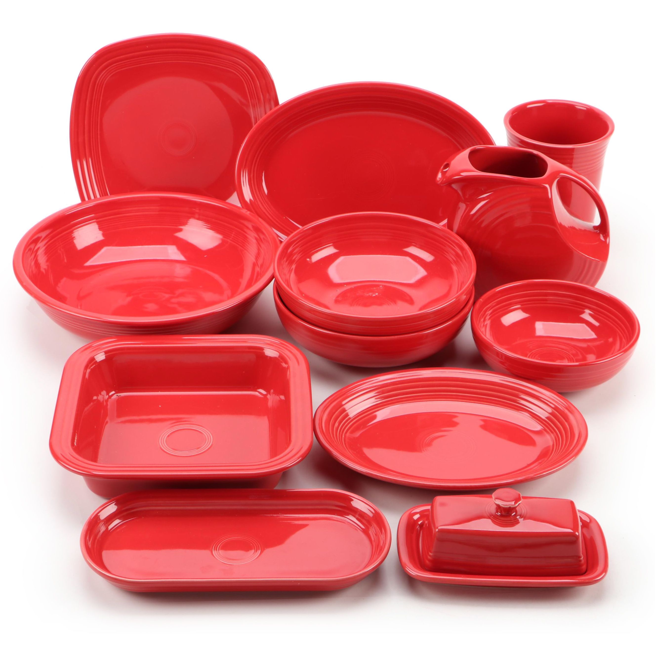 Homer Laughlin "Fiesta" Pitcher and Serving Pieces