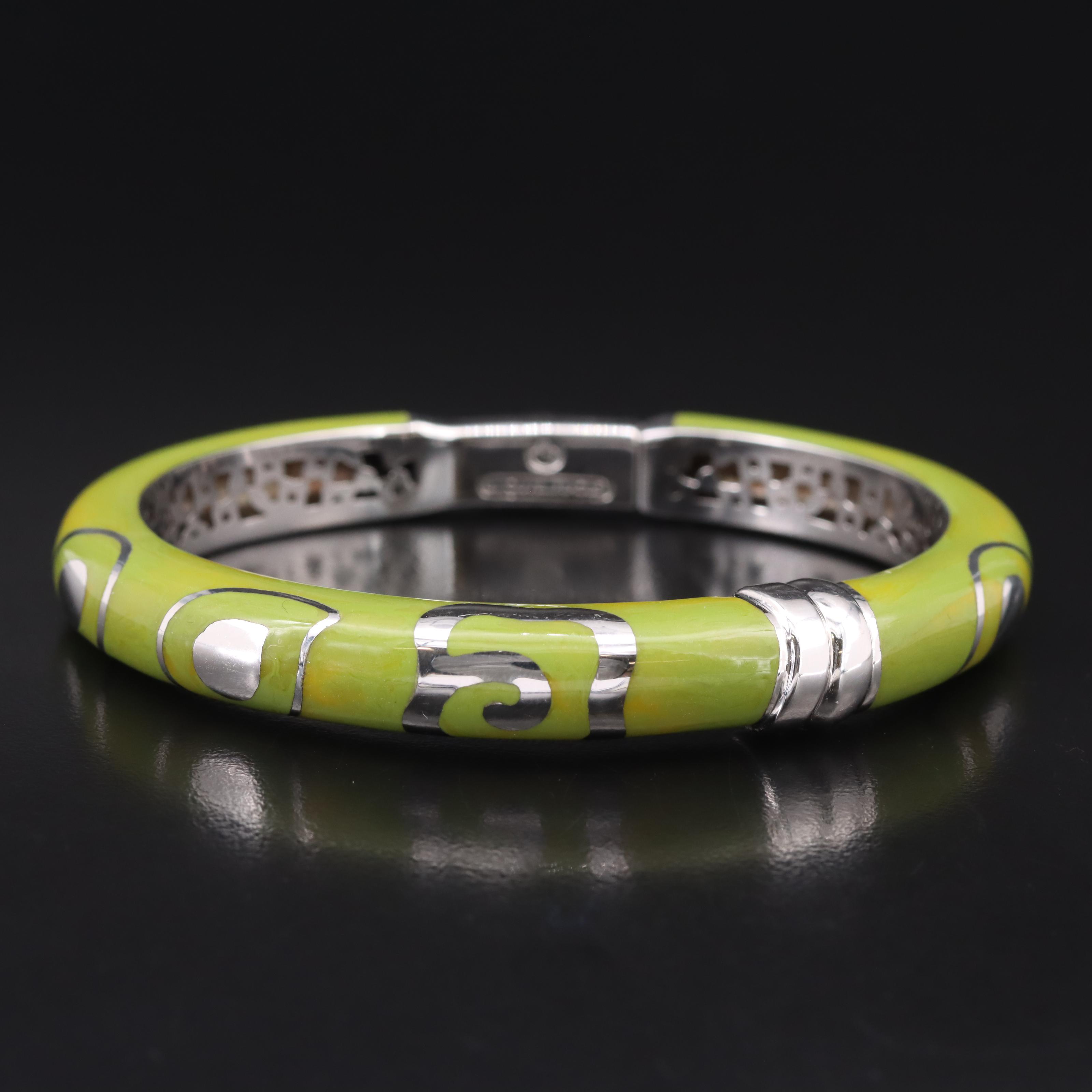 La Nouvelle Bague Sterling and 18K Enamel Swirl Design Bangle