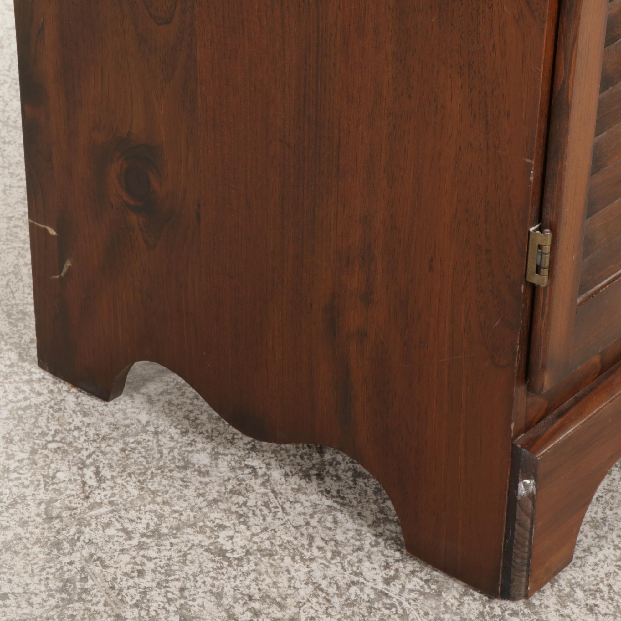 Pine Clothes Cabinet with Louvered Doors, Late 20th Century