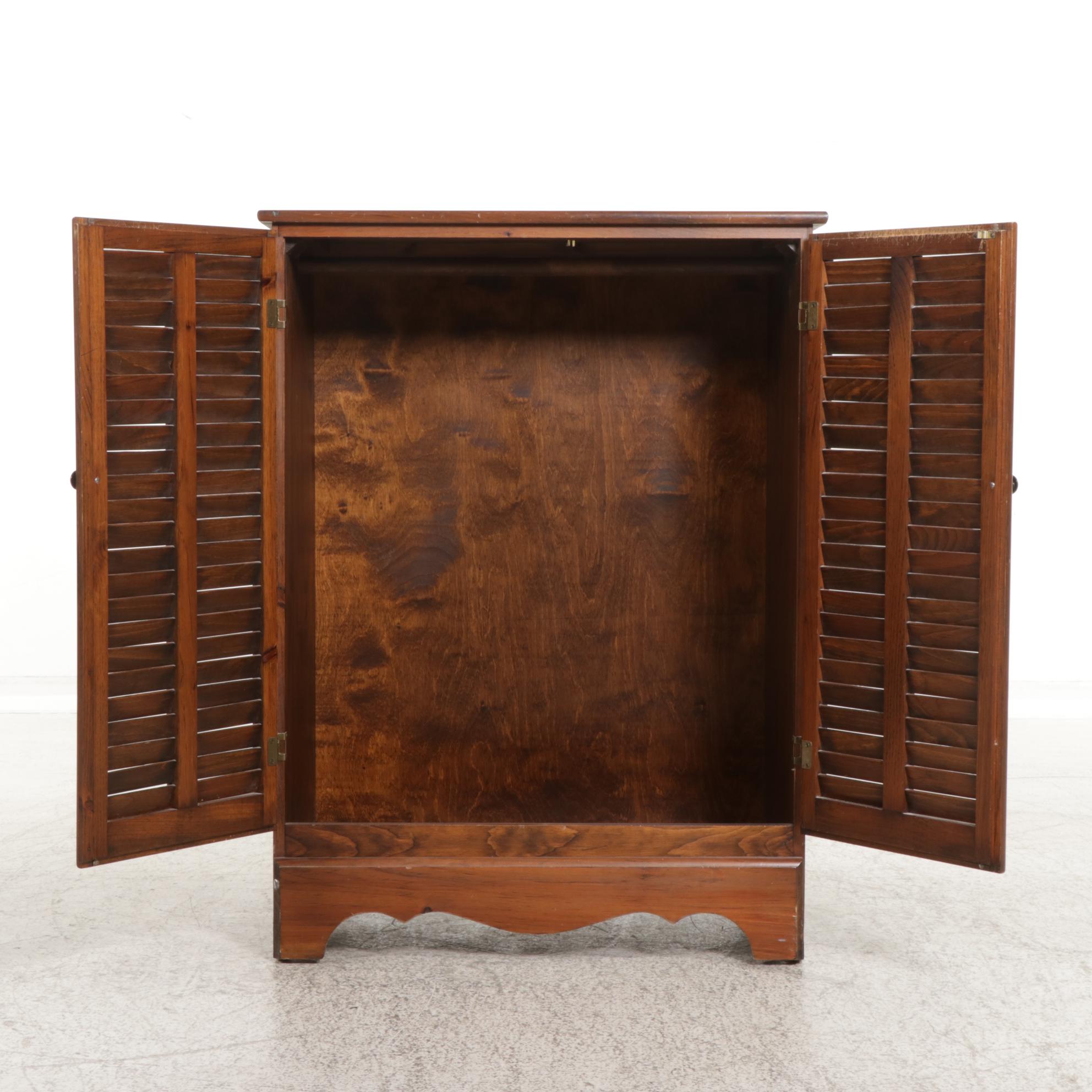 Pine Clothes Cabinet with Louvered Doors, Late 20th Century