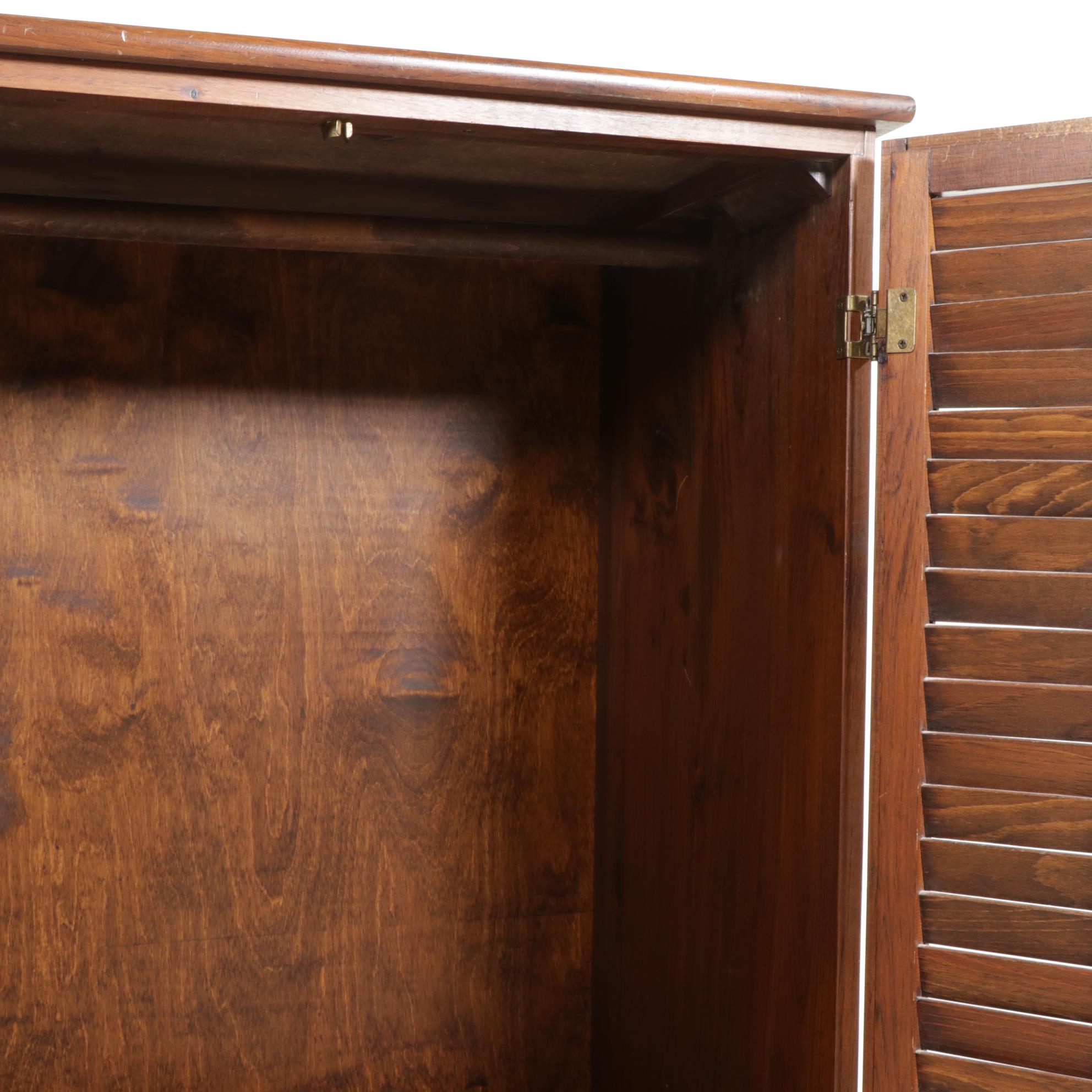 Pine Clothes Cabinet with Louvered Doors, Late 20th Century
