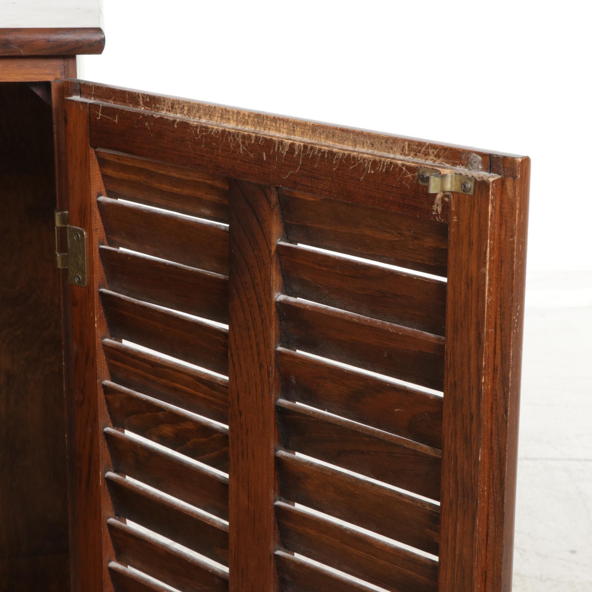 Pine Clothes Cabinet with Louvered Doors, Late 20th Century