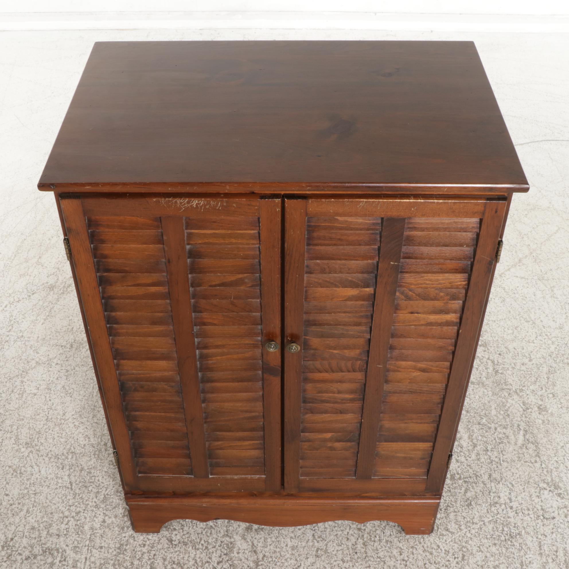 Pine Clothes Cabinet with Louvered Doors, Late 20th Century