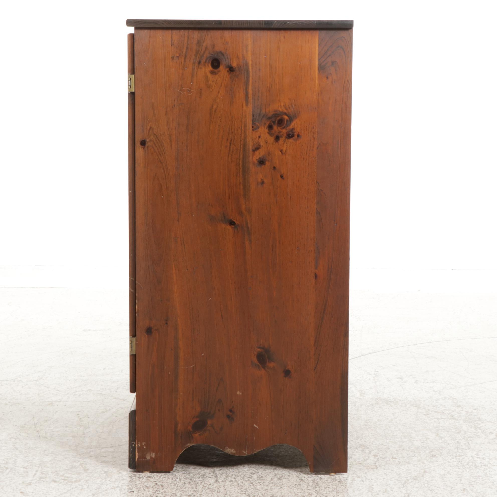 Pine Clothes Cabinet with Louvered Doors, Late 20th Century