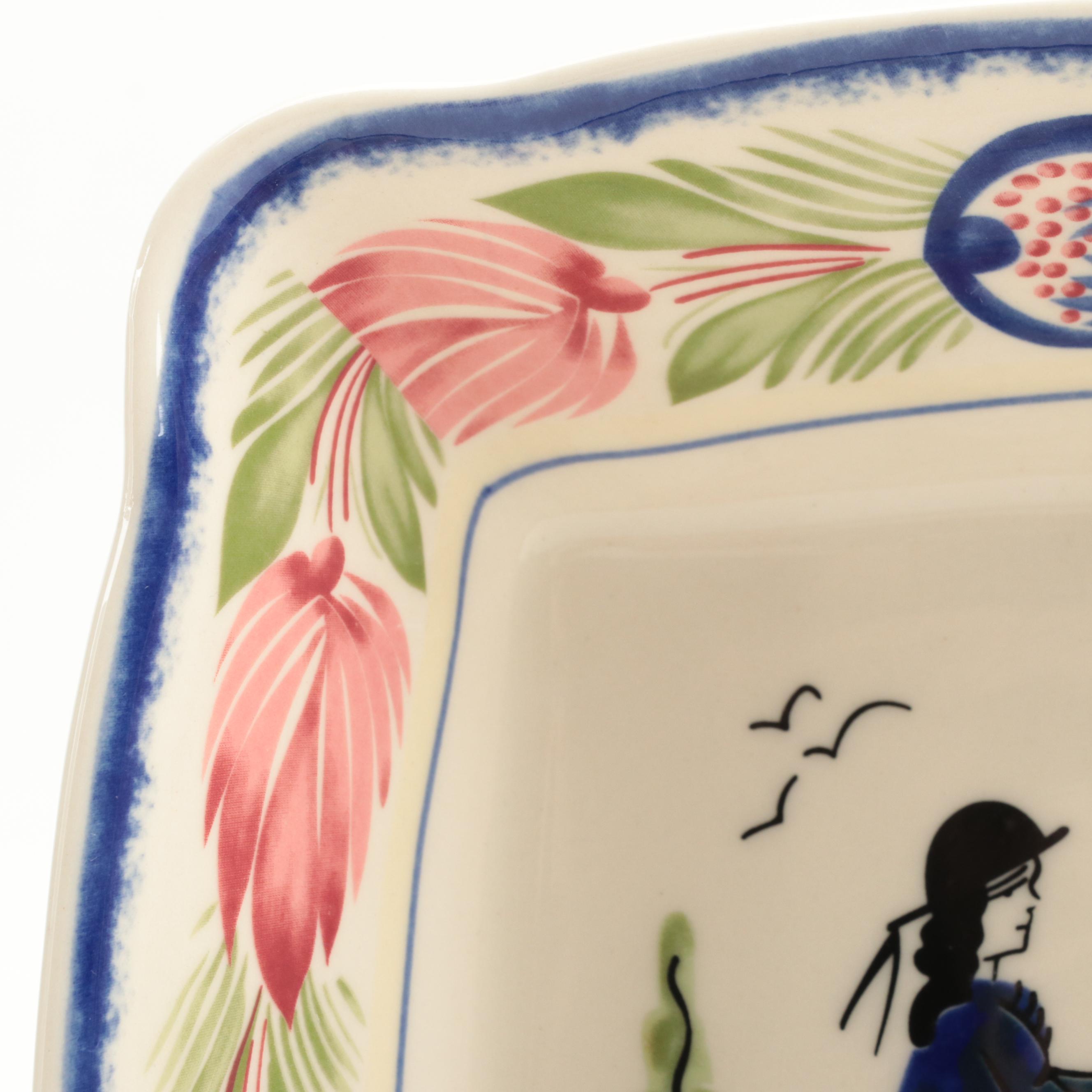 Victoria Ware and Other Quimper Style Tea Set with Serving Pieces