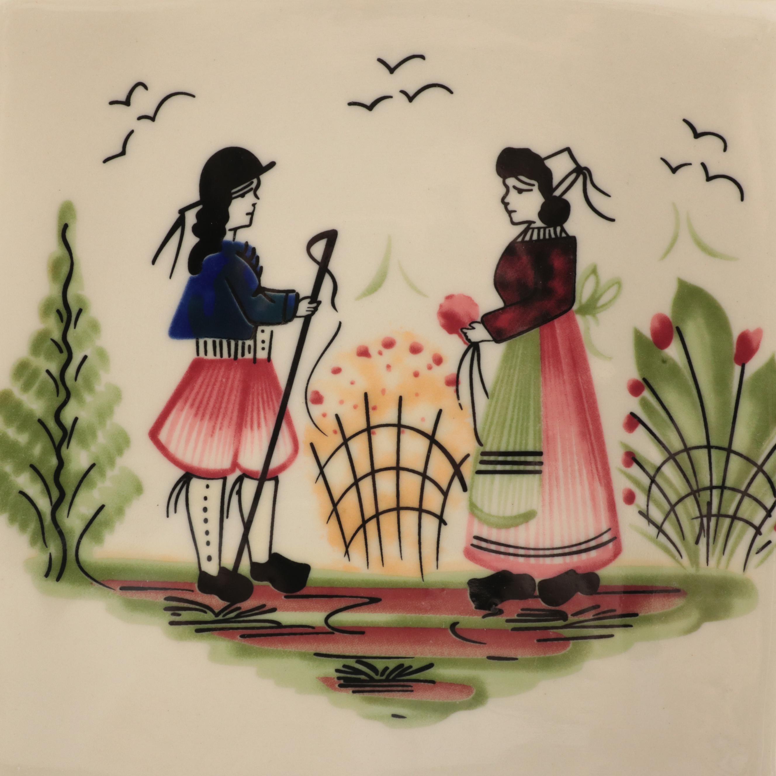 Victoria Ware and Other Quimper Style Tea Set with Serving Pieces