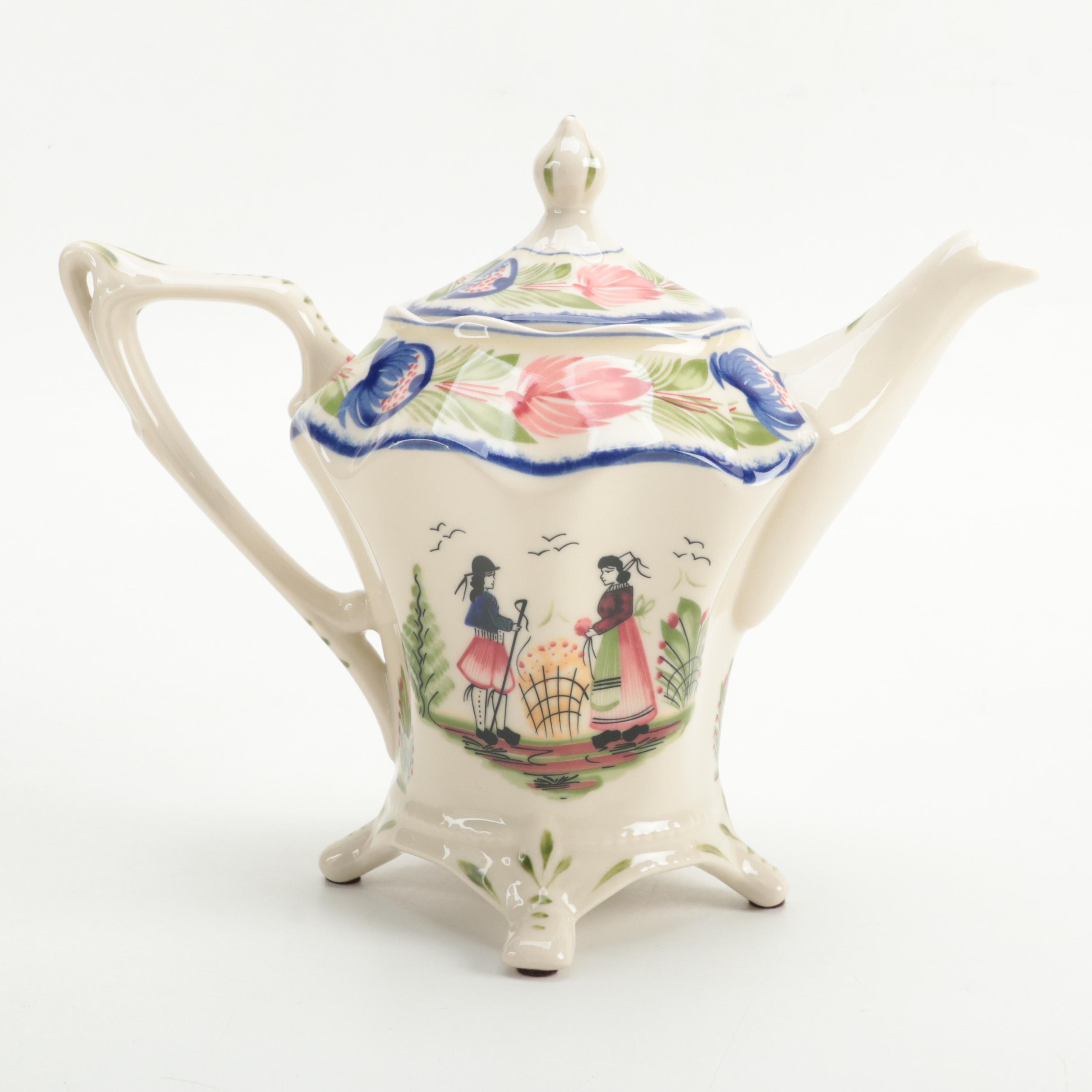 Victoria Ware and Other Quimper Style Tea Set with Serving Pieces