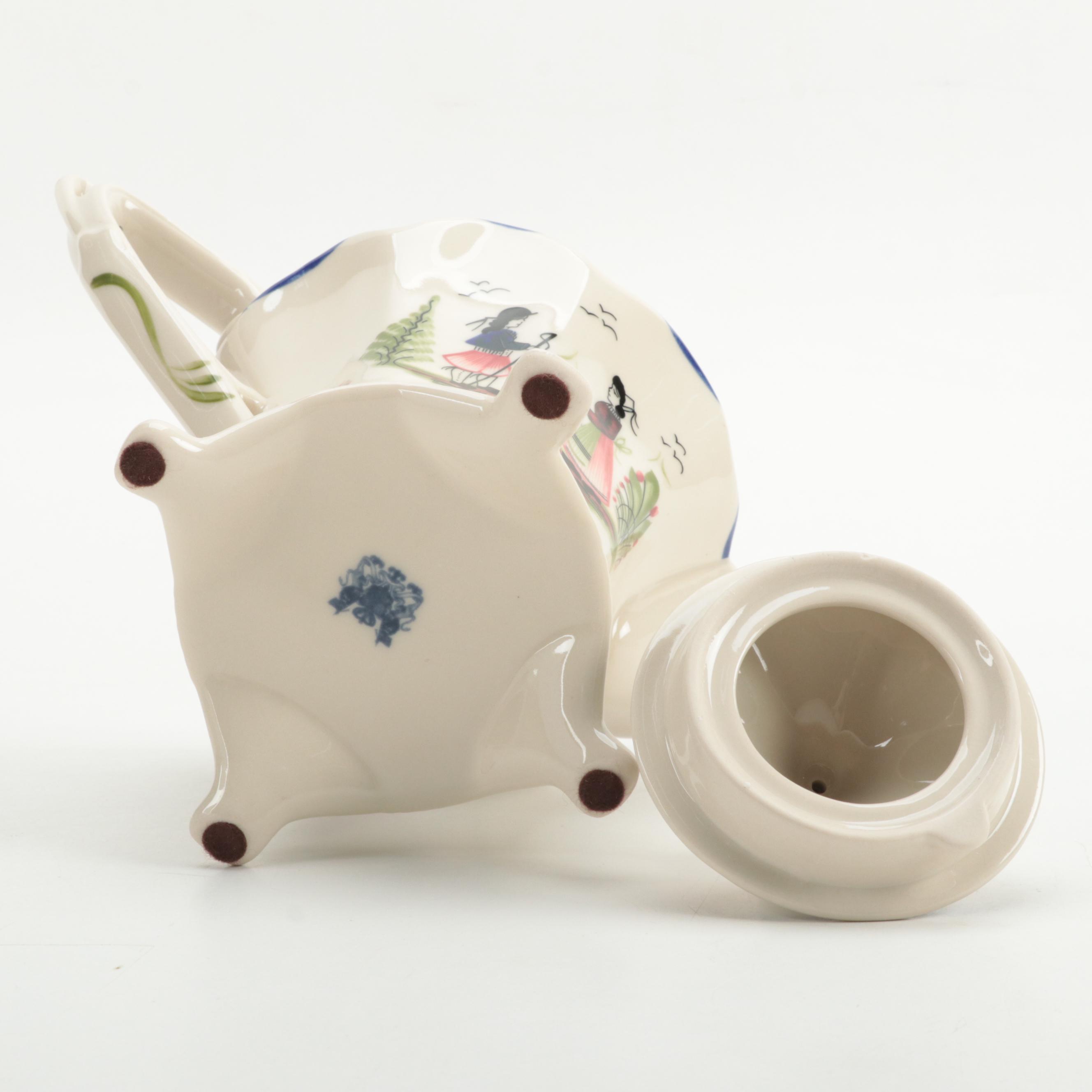 Victoria Ware and Other Quimper Style Tea Set with Serving Pieces