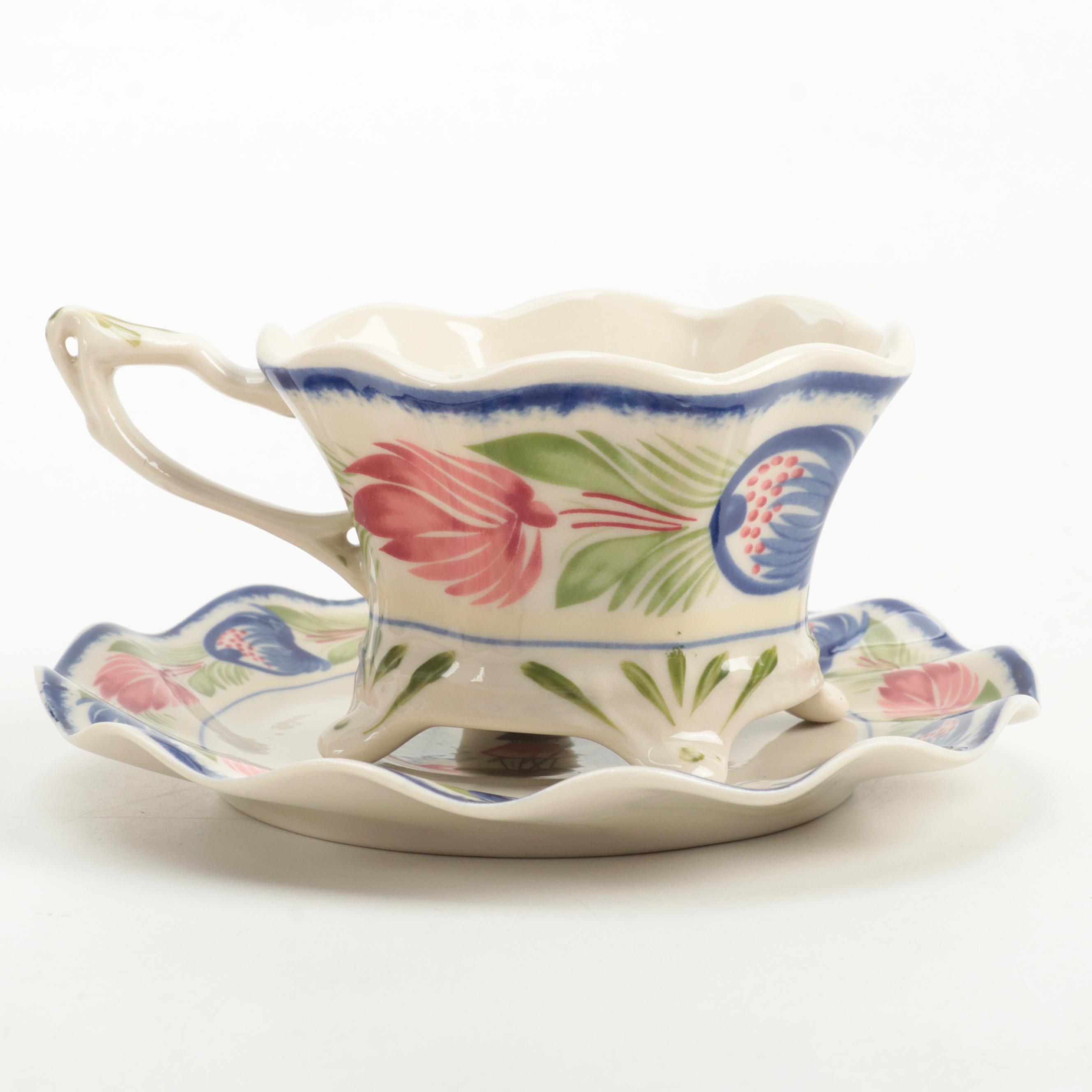 Victoria Ware and Other Quimper Style Tea Set with Serving Pieces