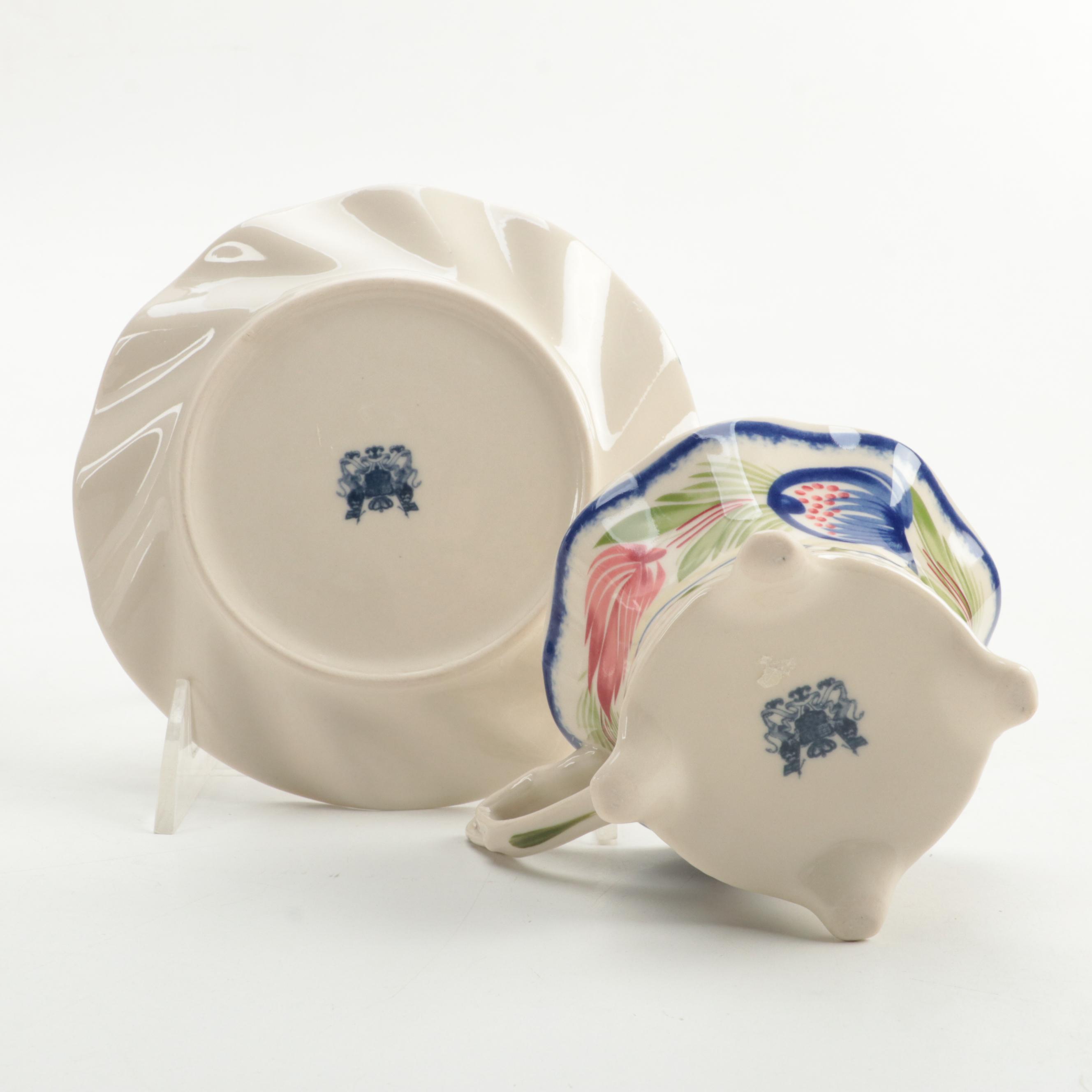 Victoria Ware and Other Quimper Style Tea Set with Serving Pieces