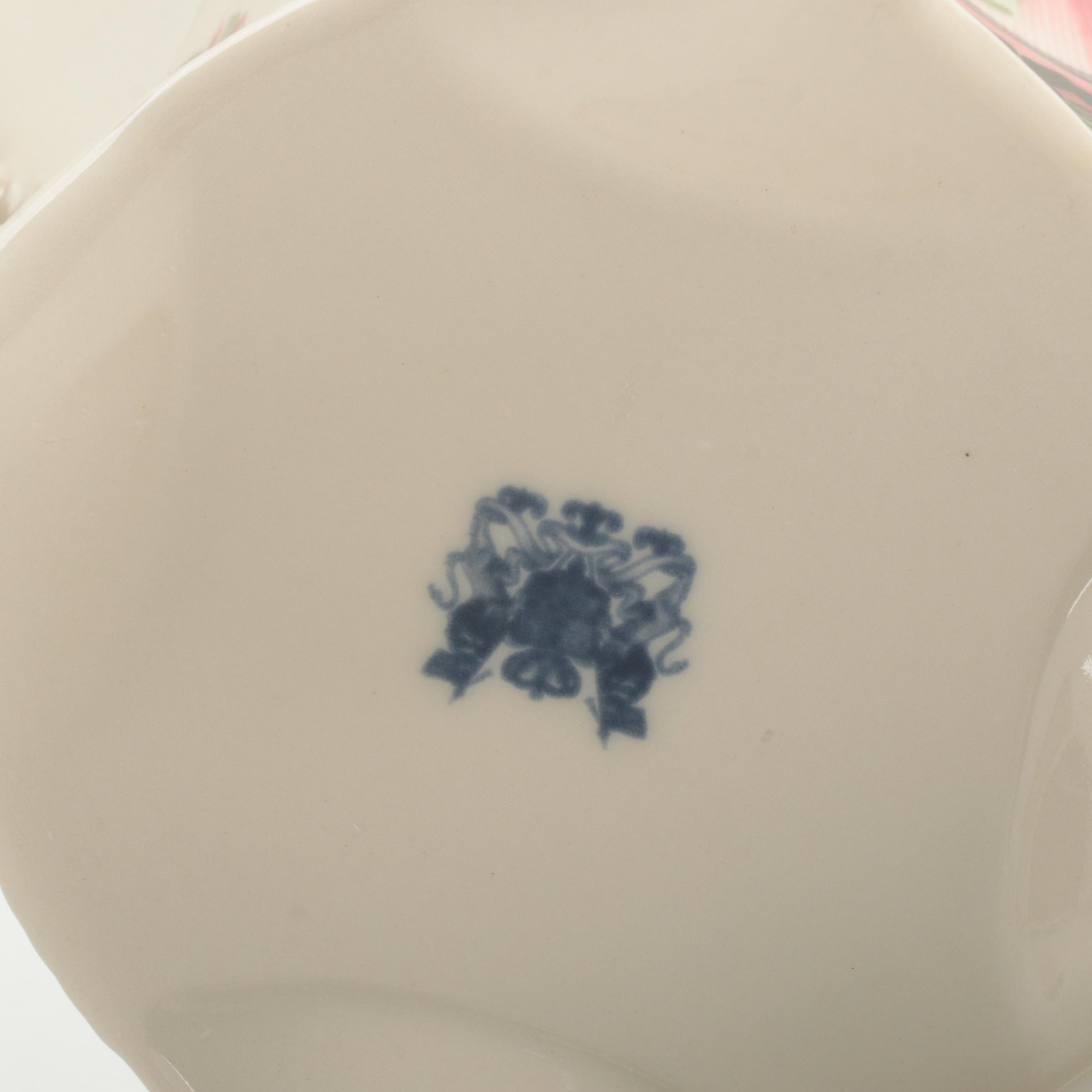 Victoria Ware and Other Quimper Style Tea Set with Serving Pieces