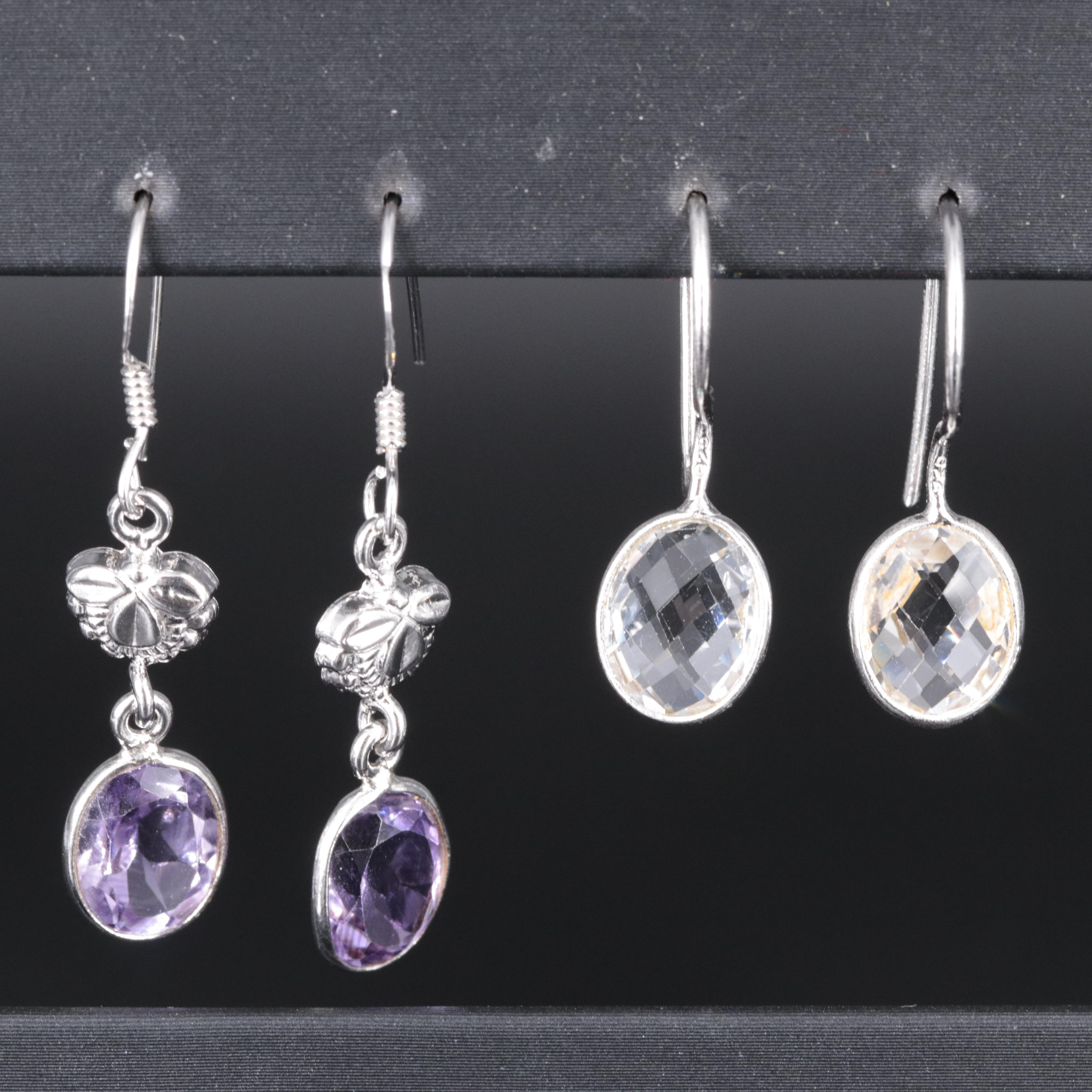 Sterling Silver Gemstone Earrings with Bow Accent