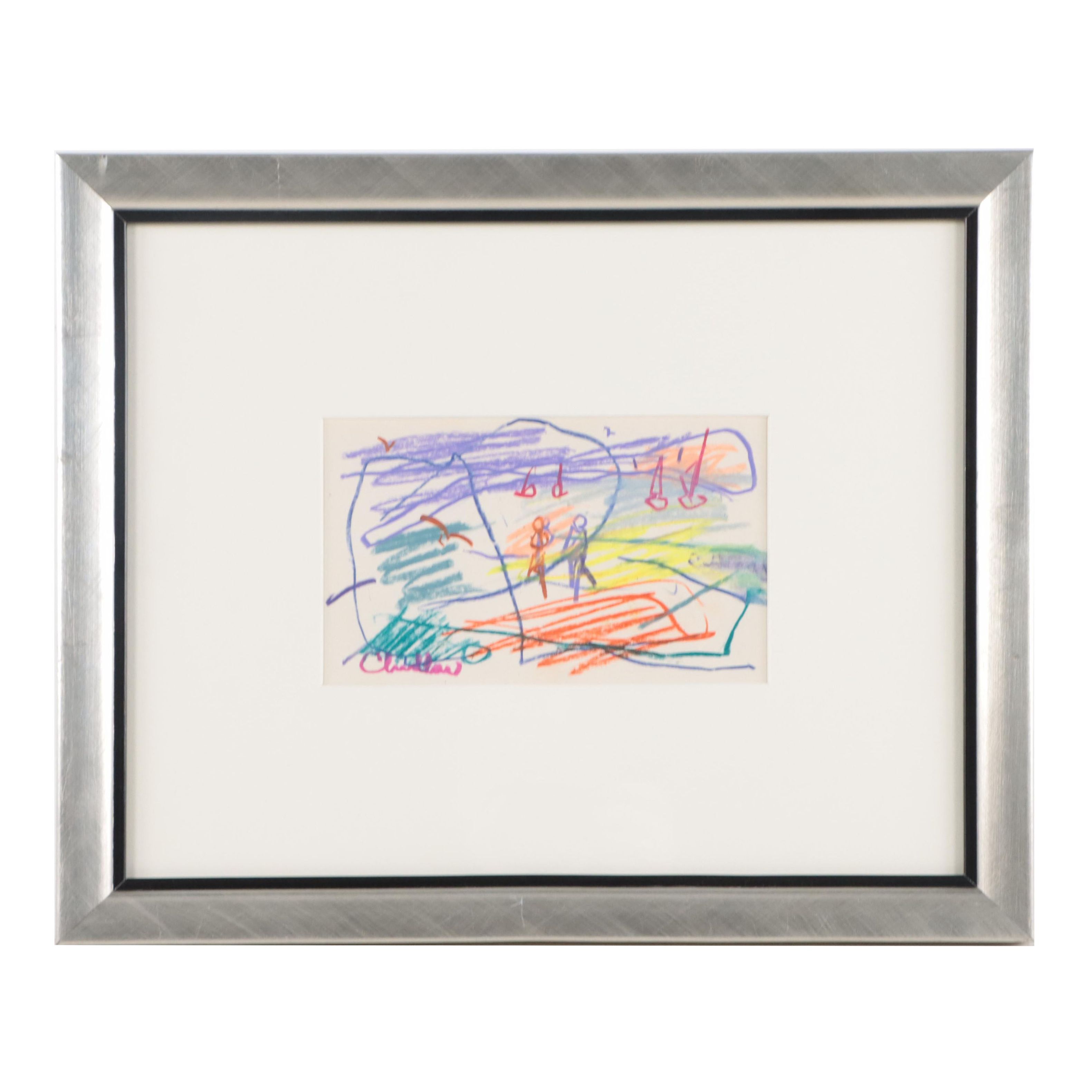 Paul Chidlaw Expressionist Figural Seascape Pastel Drawing