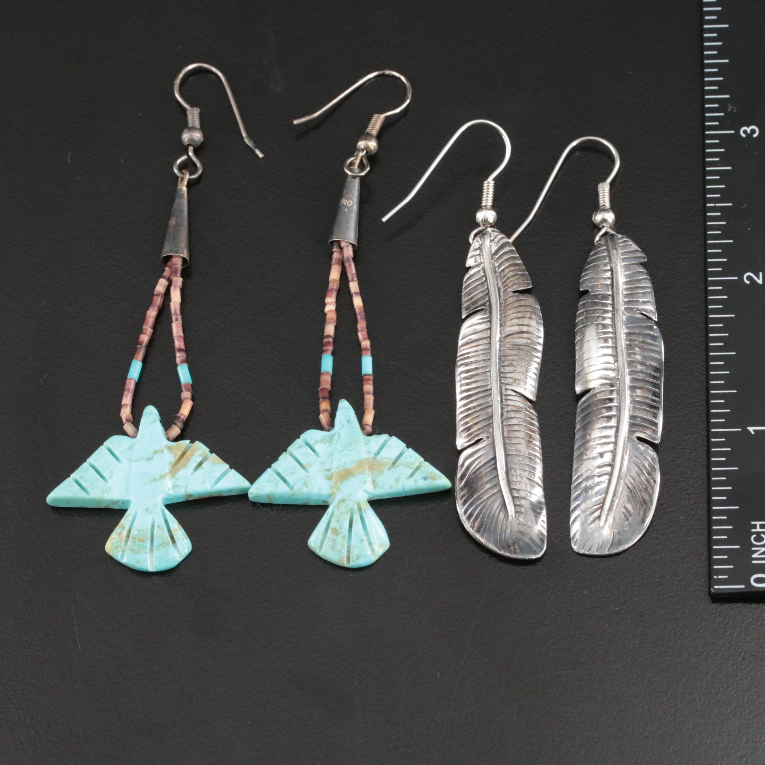 Zuni and Other Southwestern Sterling Fetish and Signed Earrings with Gemstones