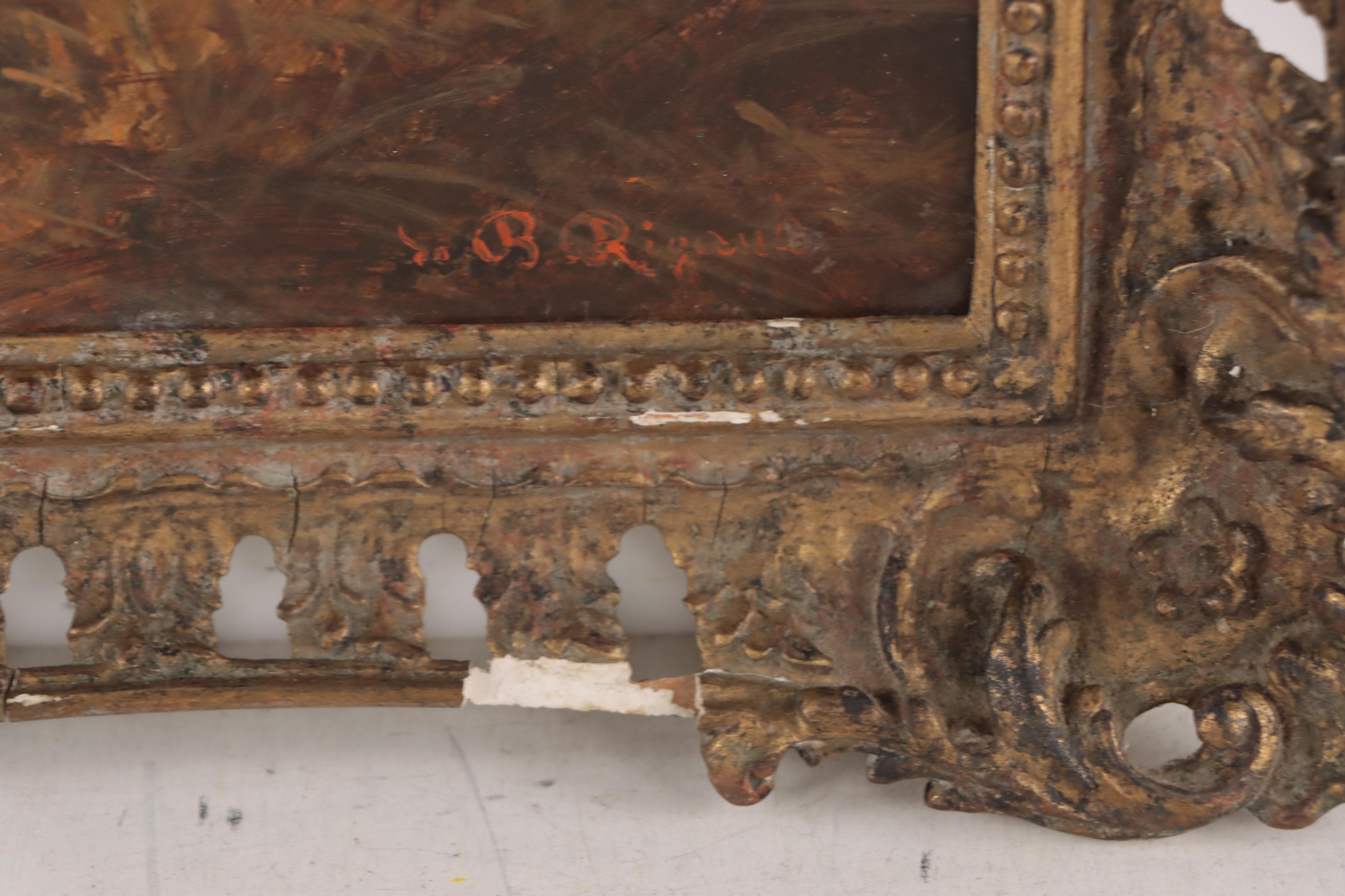 Bucolic Oil Painting of Chickens in a Barn, Late 19th-Early 20th Century