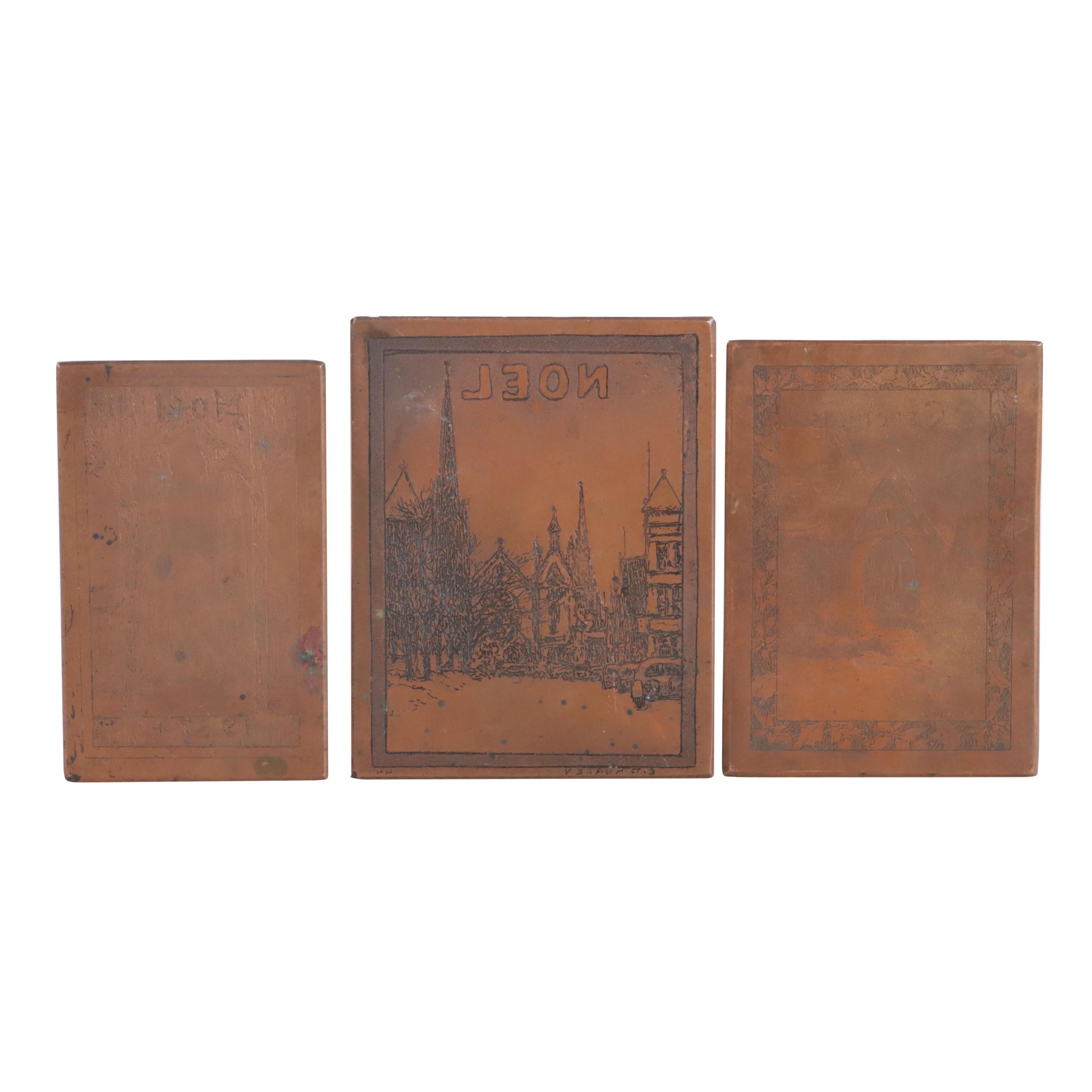 Edward T. Hurley Etched Copper Plates of Christmas Cards and More