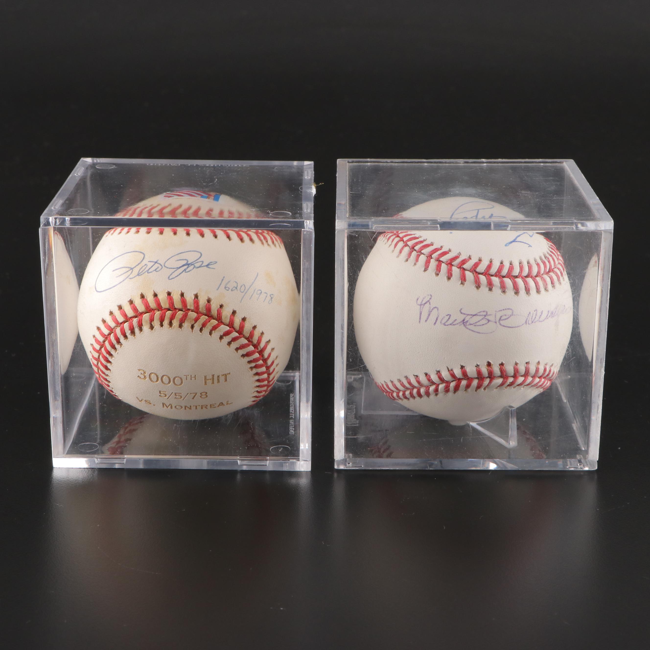 Rose Signed 3000th Hit with Brennaman, May and Phillips Signed Reds Baseballs