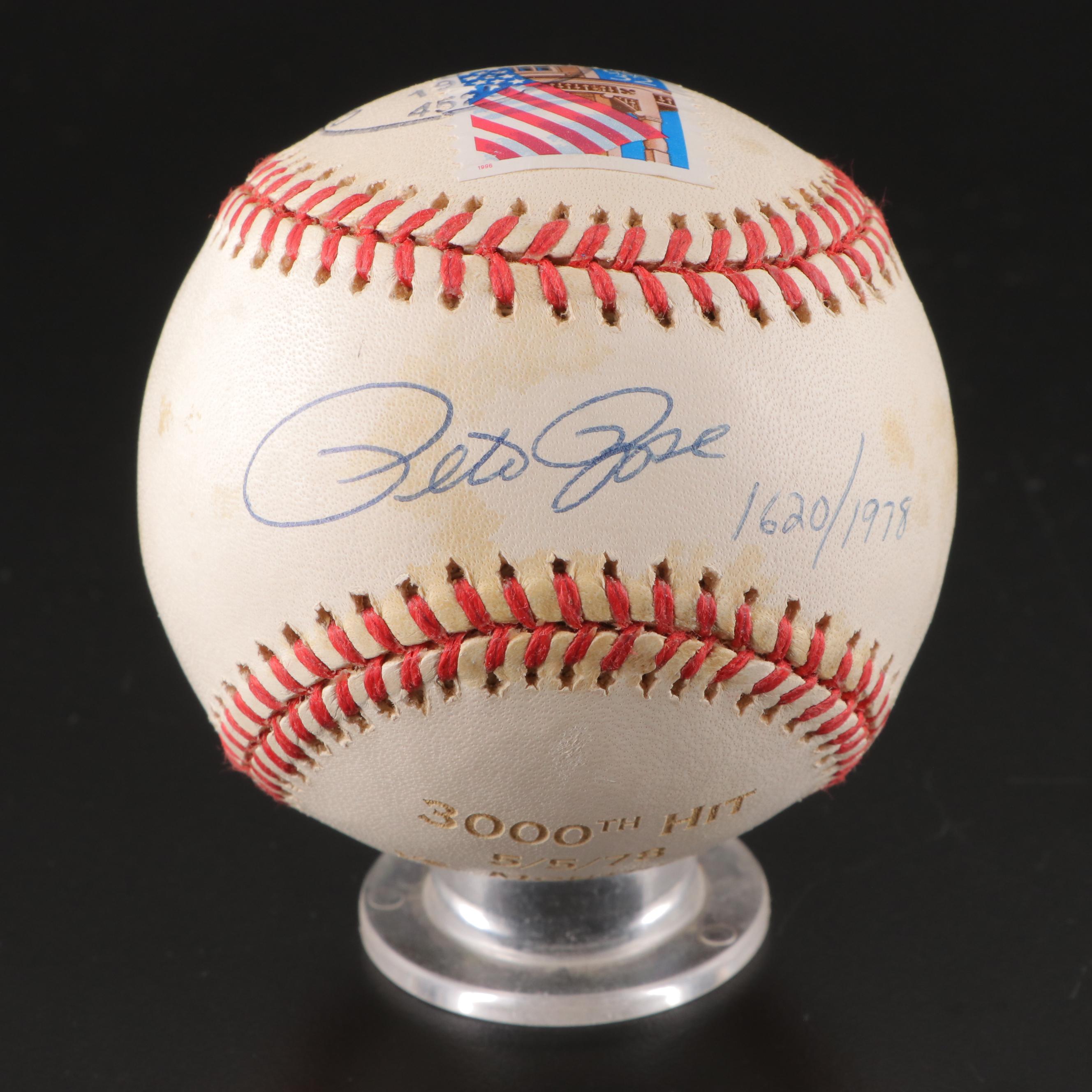 Rose Signed 3000th Hit with Brennaman, May and Phillips Signed Reds Baseballs