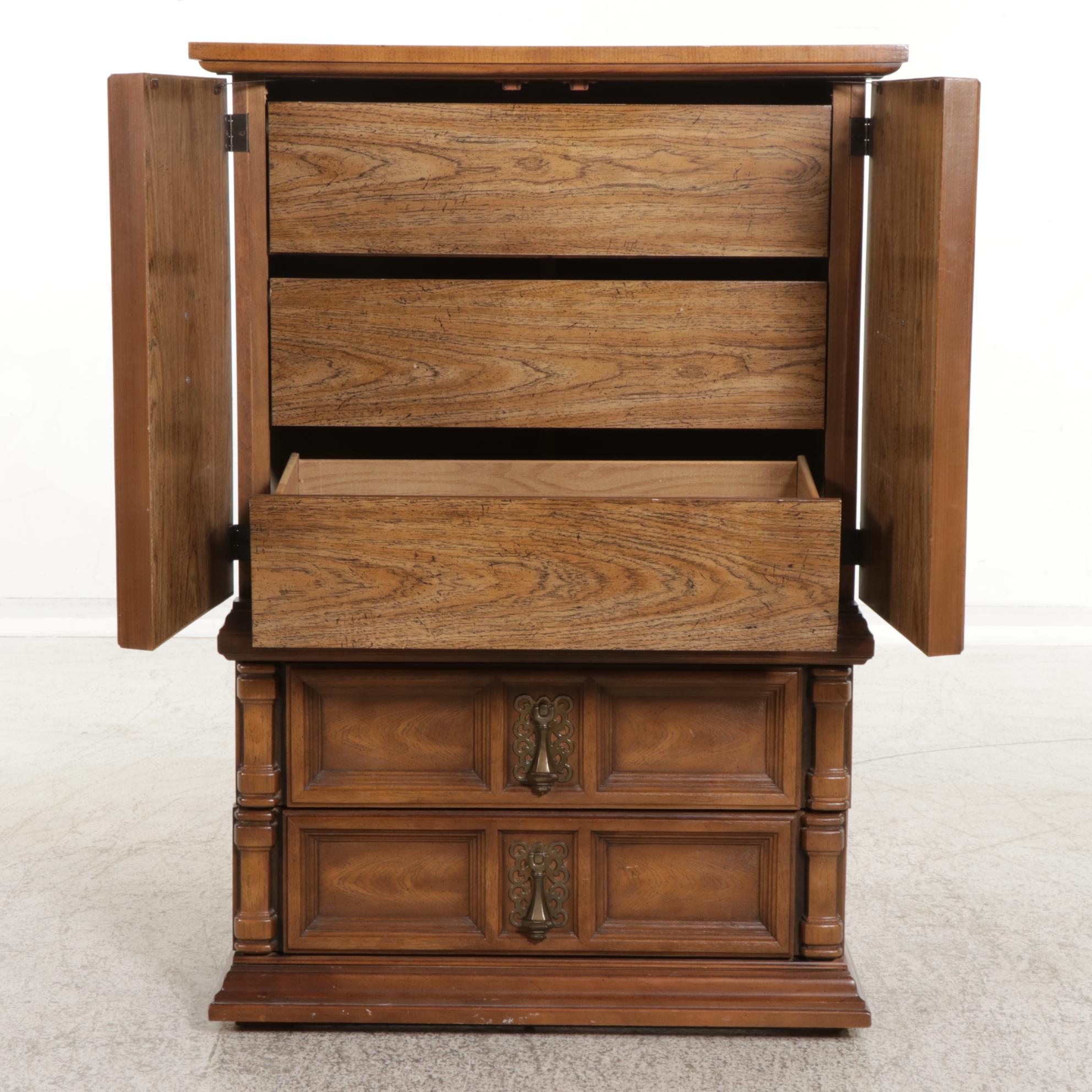 Mediterranean Style Five-Drawer Chest with Doors, 1970s