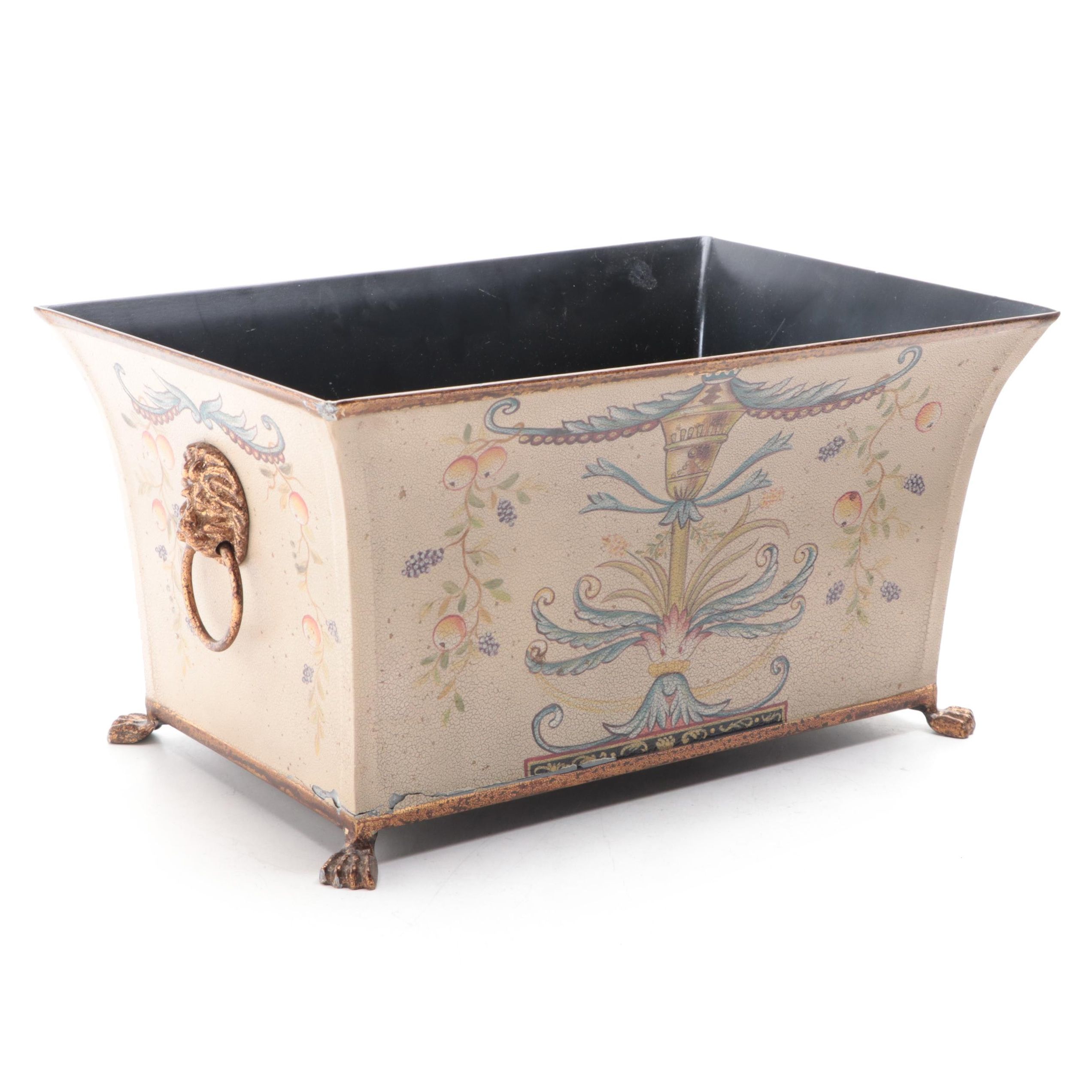 Rococo Style Toleware Brass Lions Head Handled and Paw Footed Planter