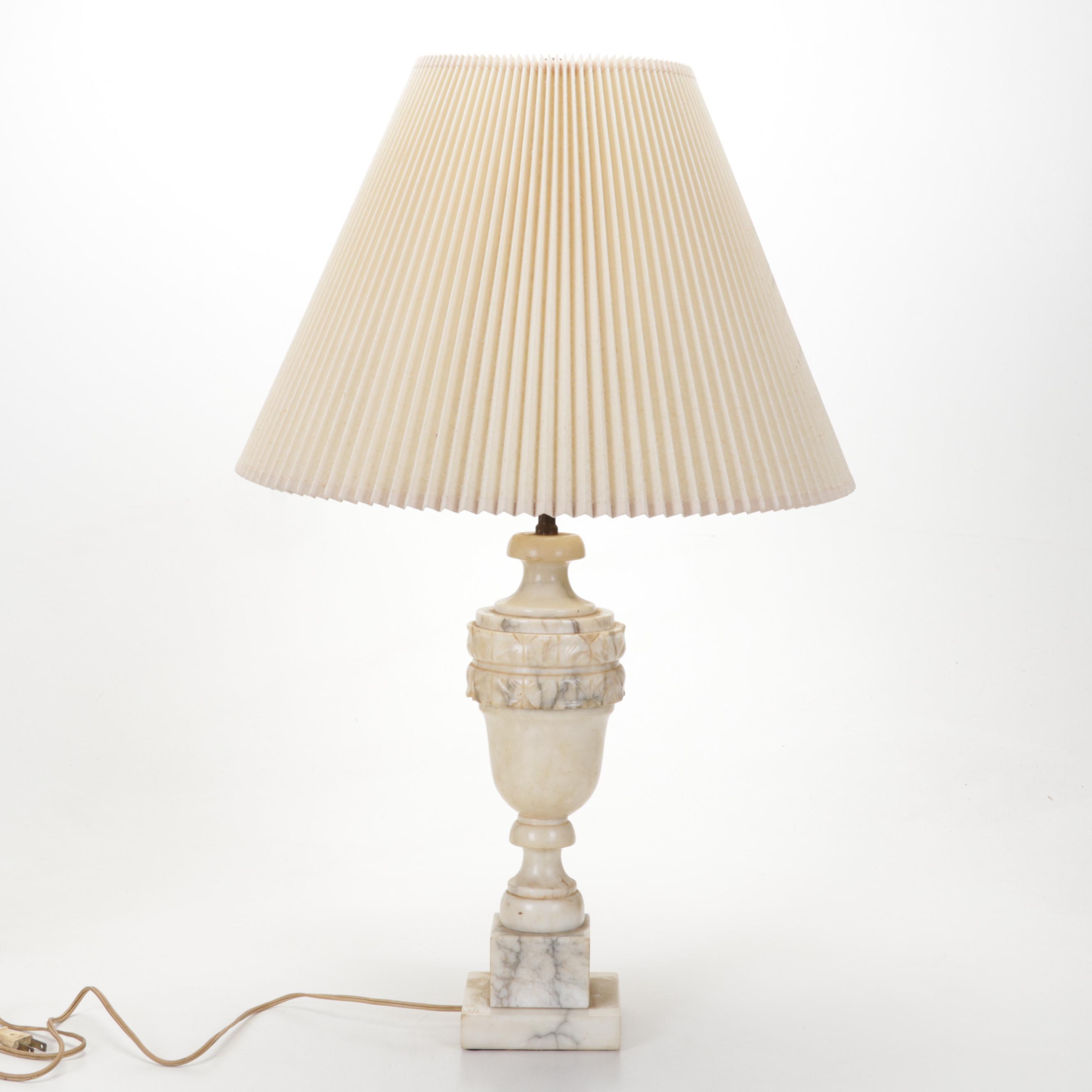 Two Carved Marble Table Lamps, Mid-20th Century