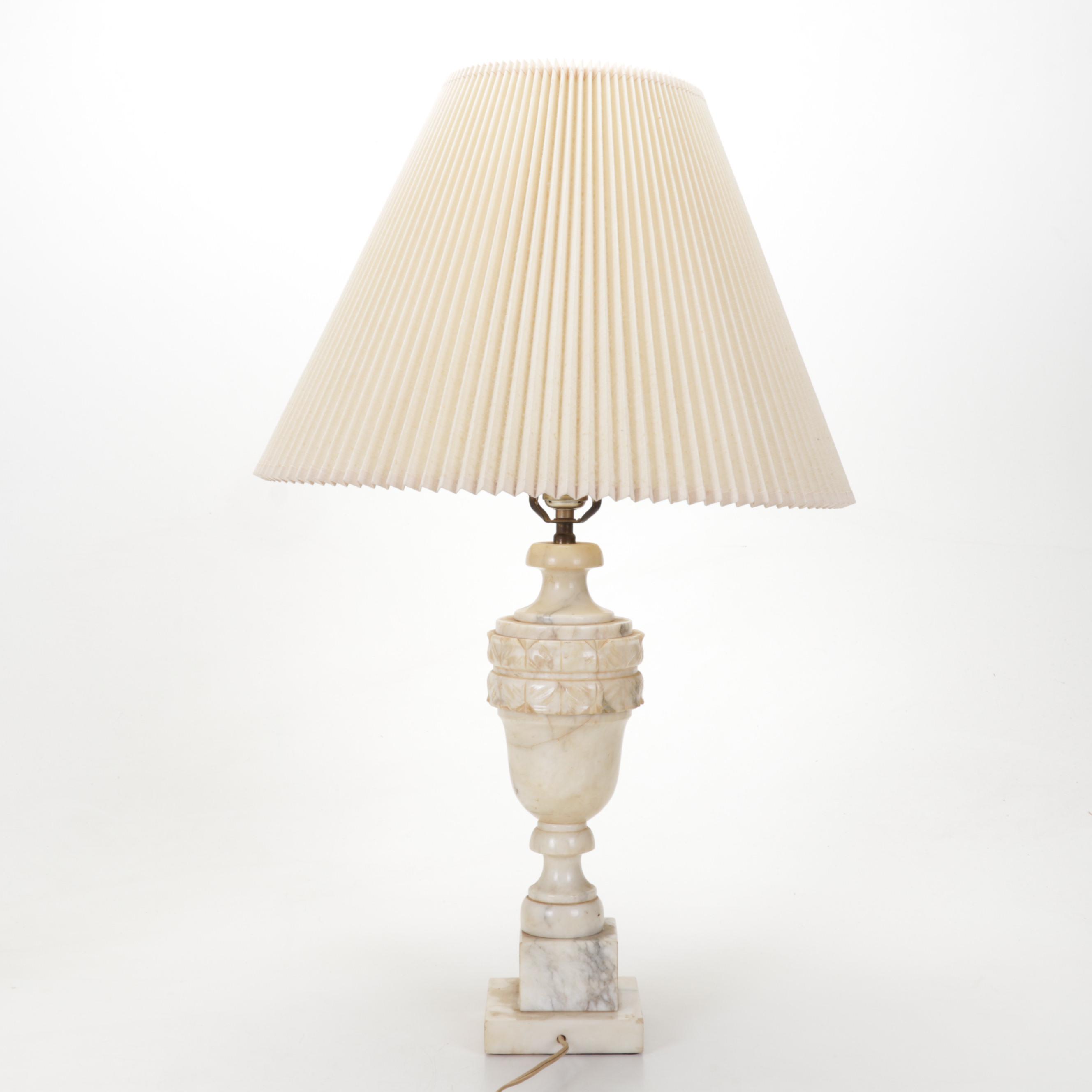 Two Carved Marble Table Lamps, Mid-20th Century