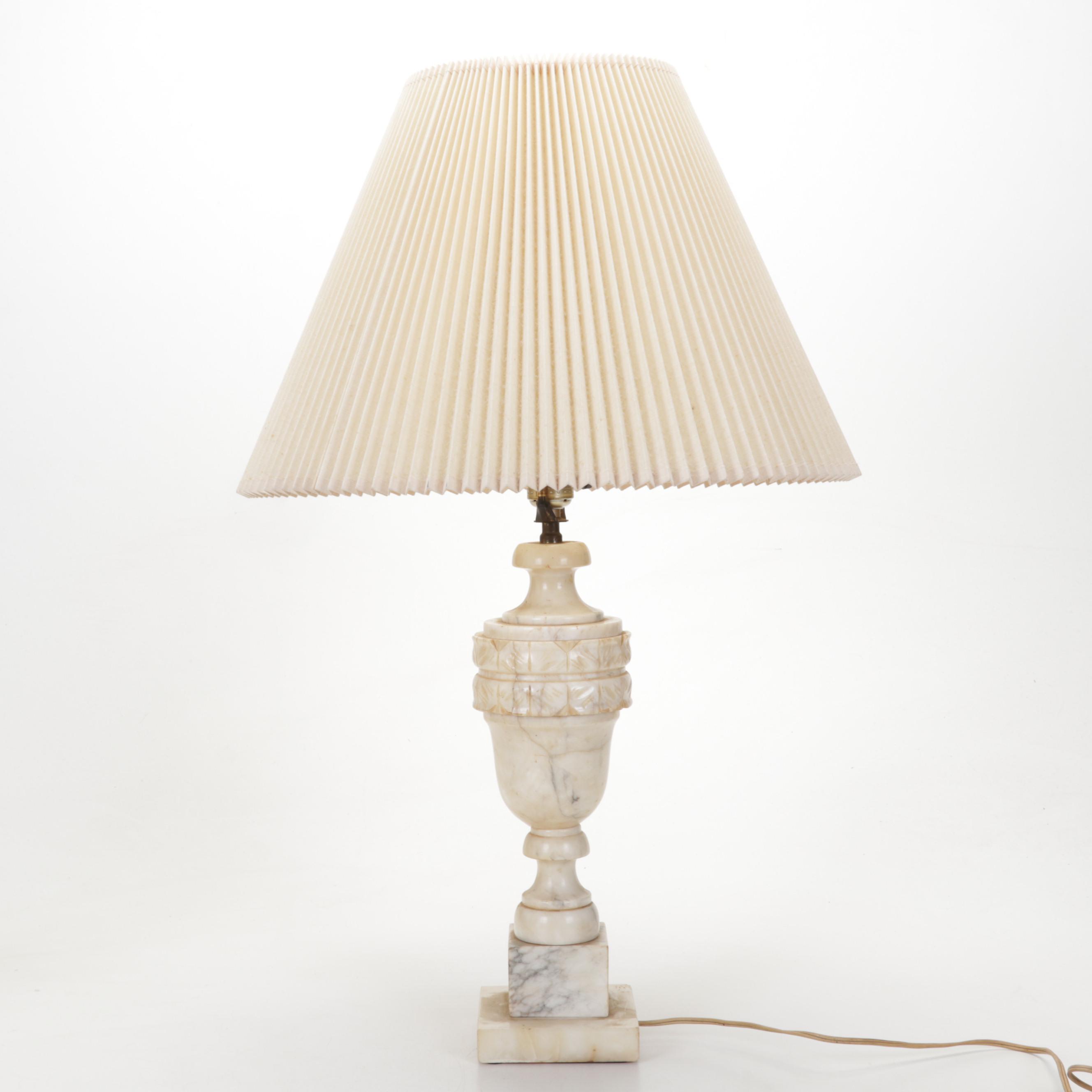 Two Carved Marble Table Lamps, Mid-20th Century