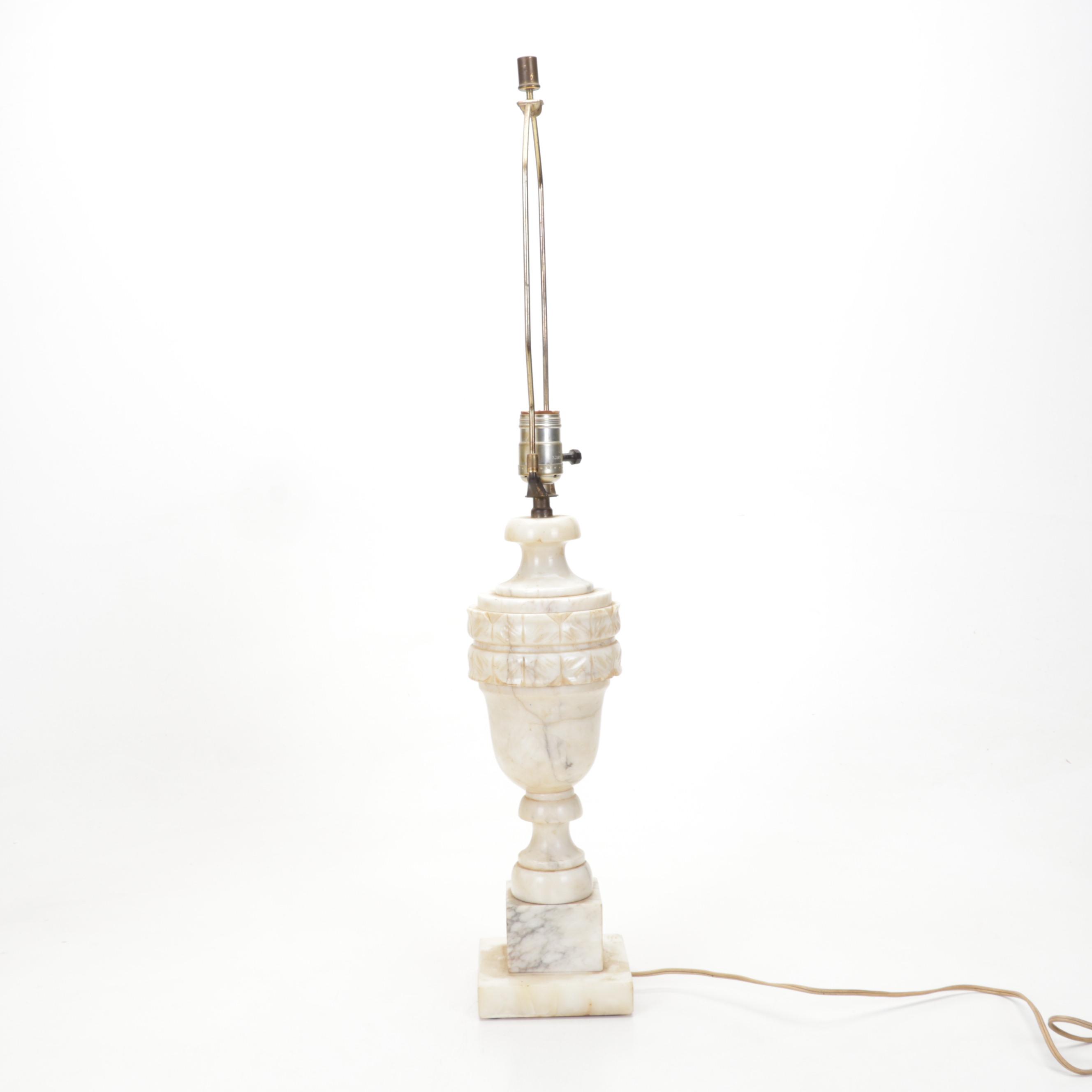 Two Carved Marble Table Lamps, Mid-20th Century