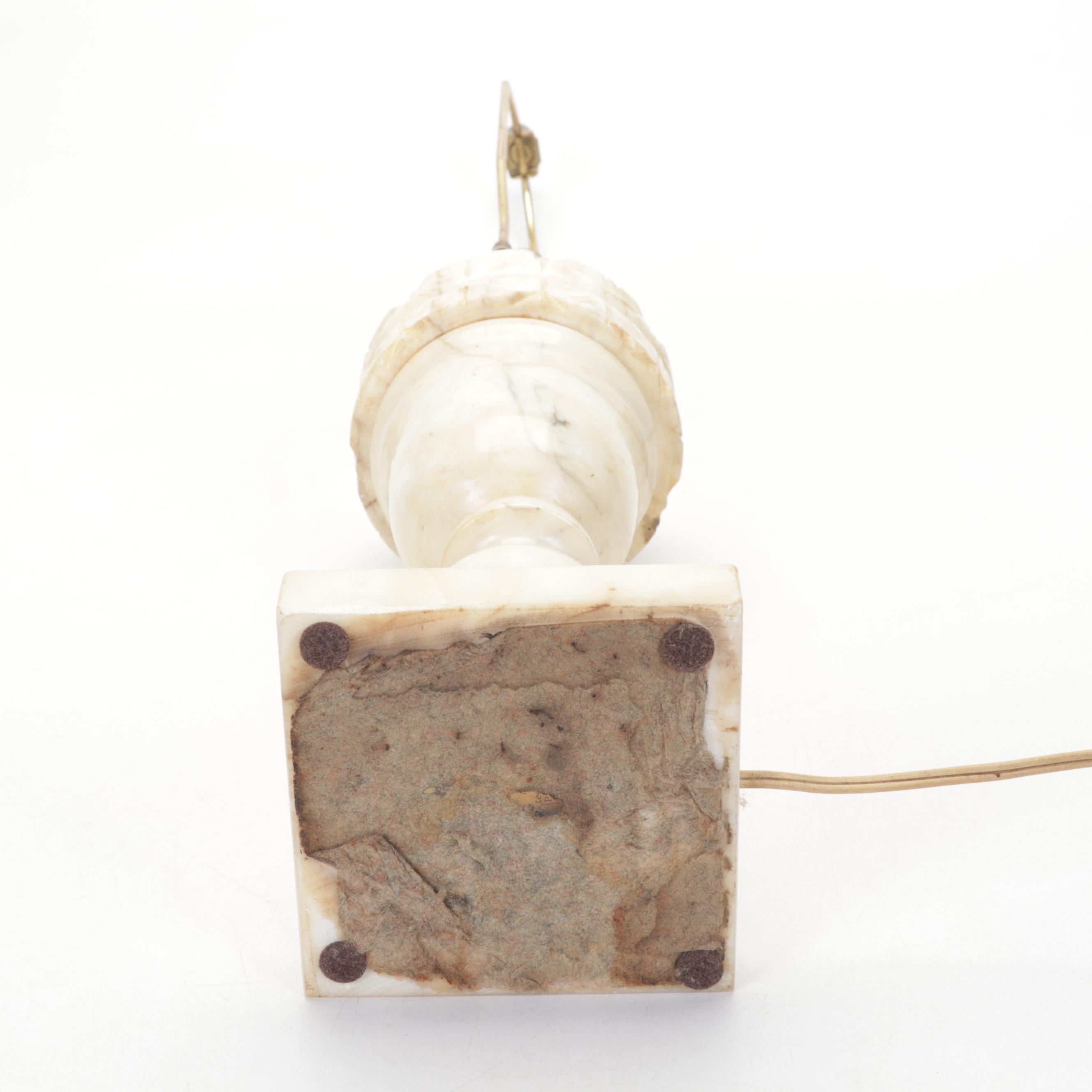 Two Carved Marble Table Lamps, Mid-20th Century