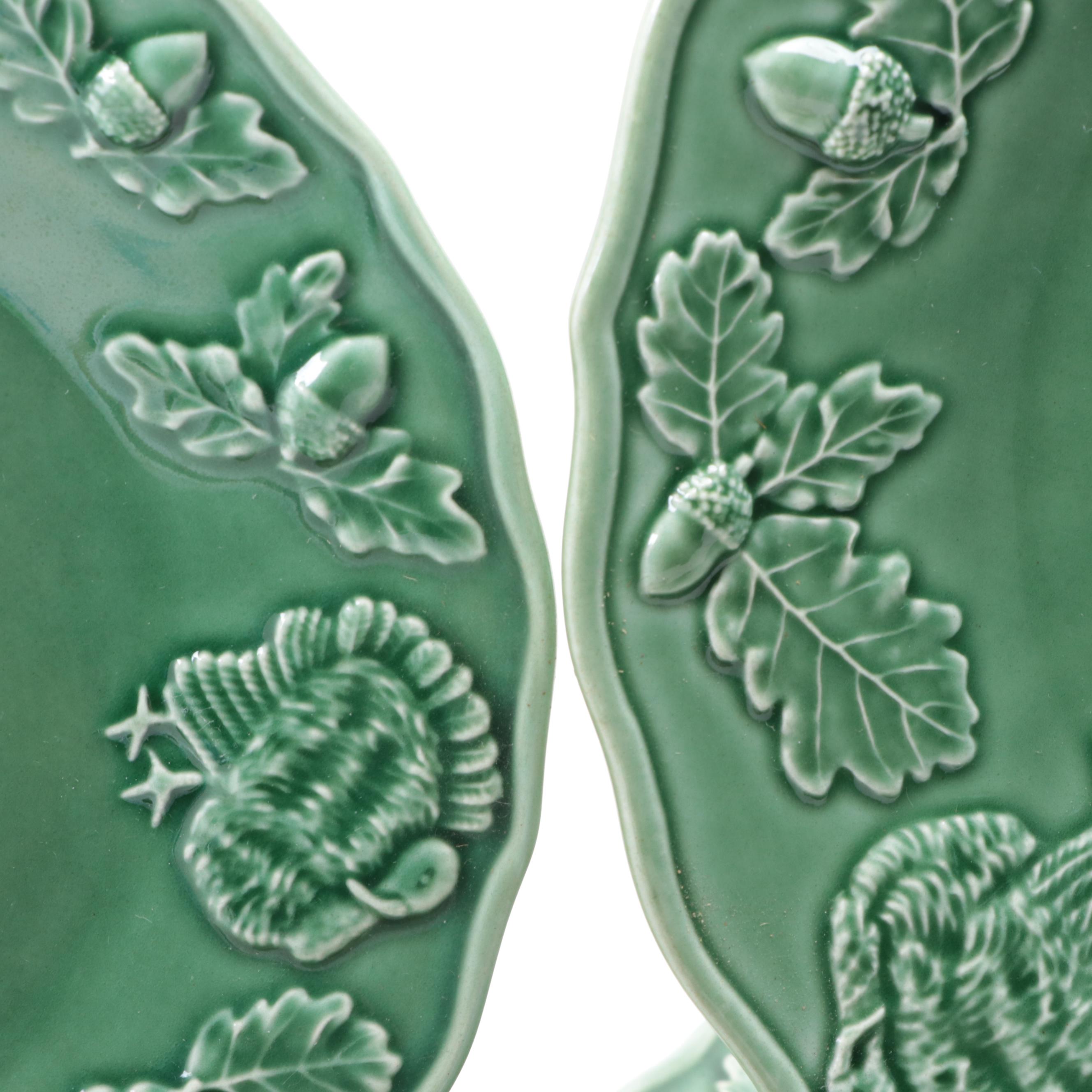 Bordallo Pinheiro Portuguese Majolica Plates and Asparagus Dish