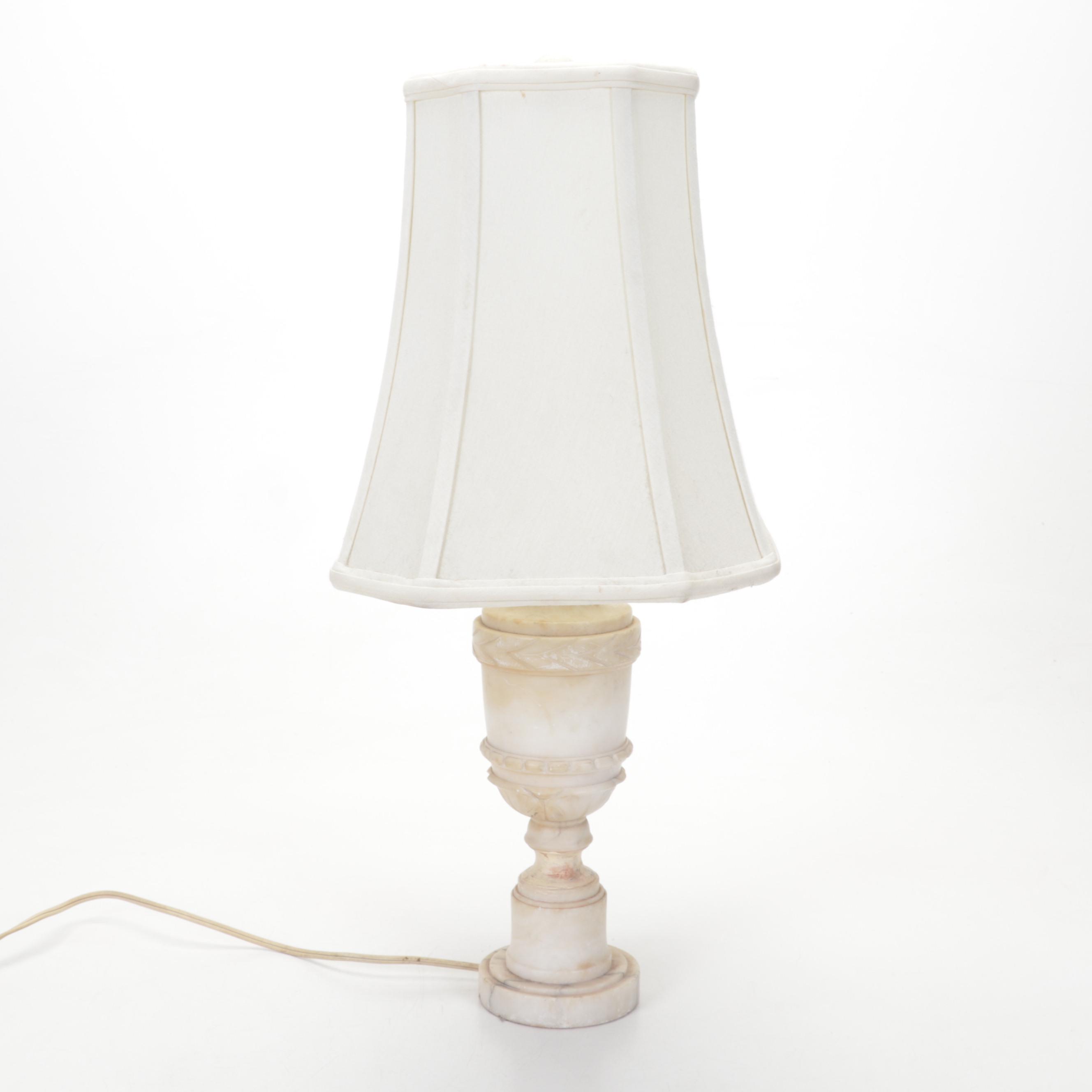 Two Carved Marble Table Lamps, Mid-20th Century