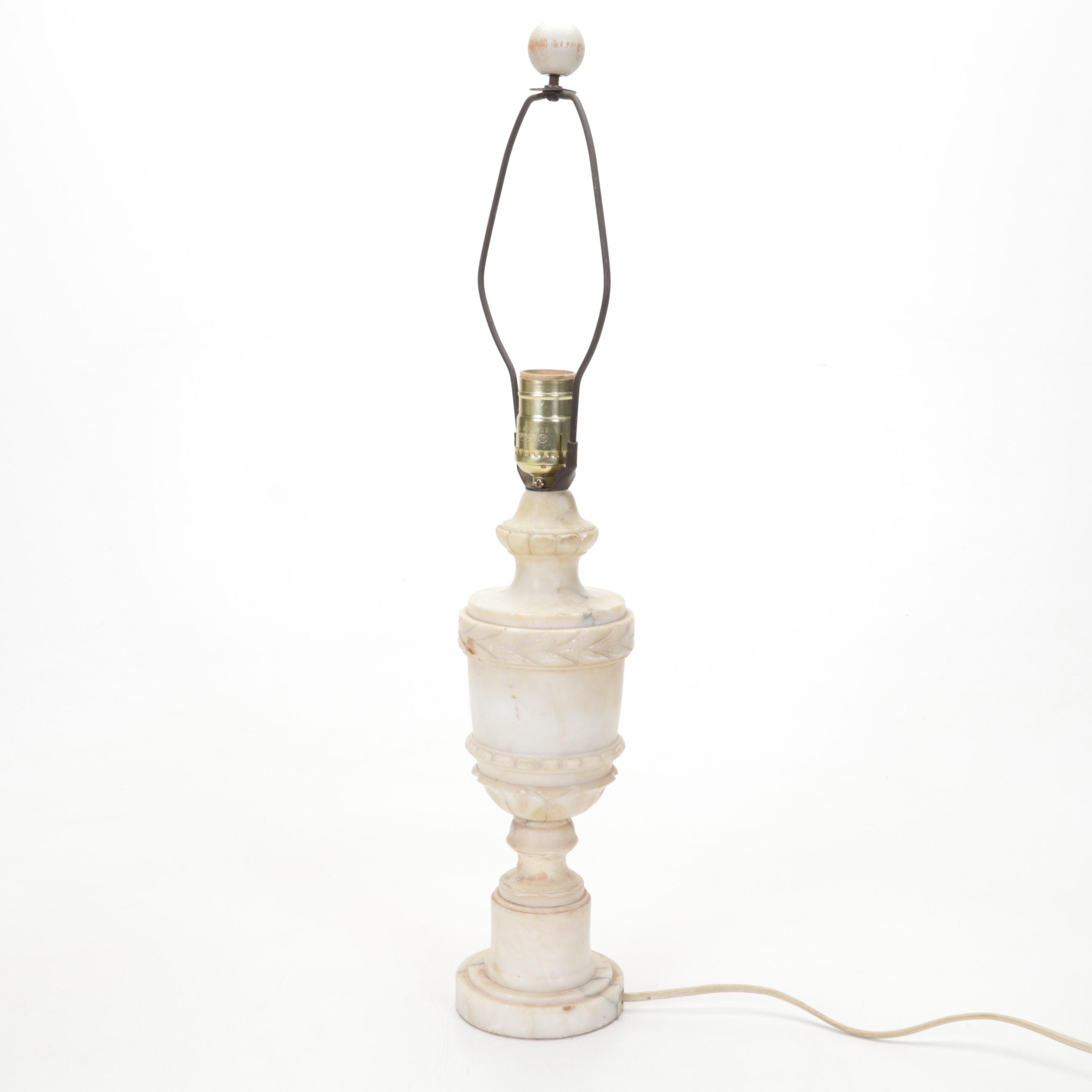 Two Carved Marble Table Lamps, Mid-20th Century